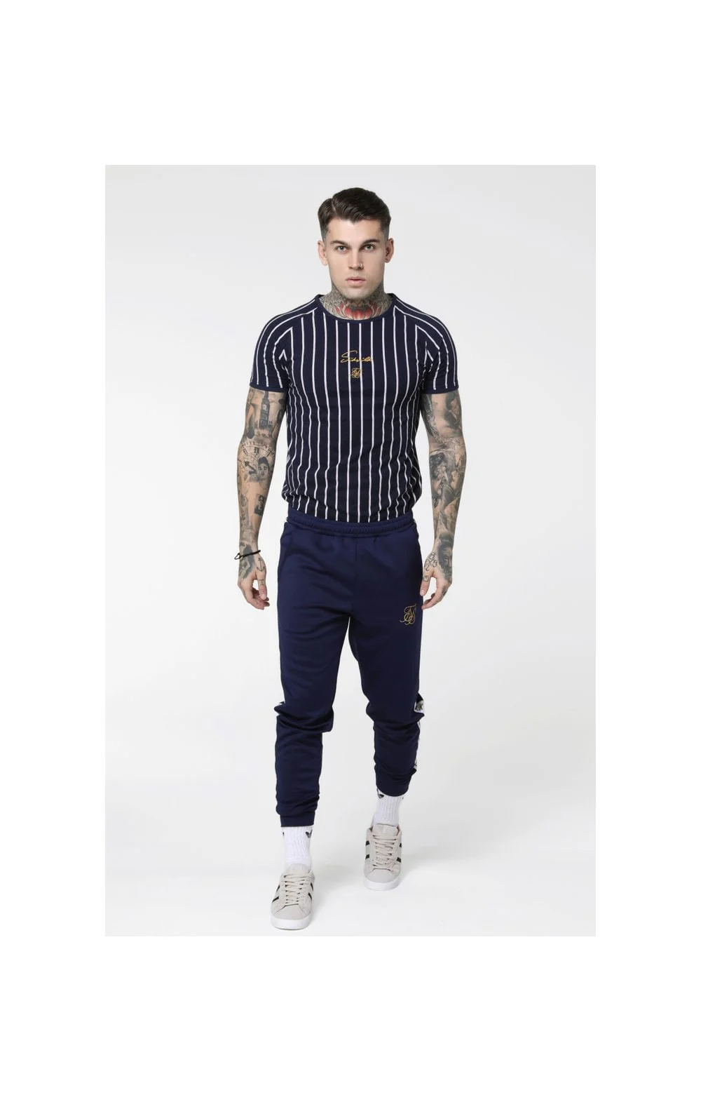 SikSilk S/S Raglan Gym Tee - Navy & White - Image 2