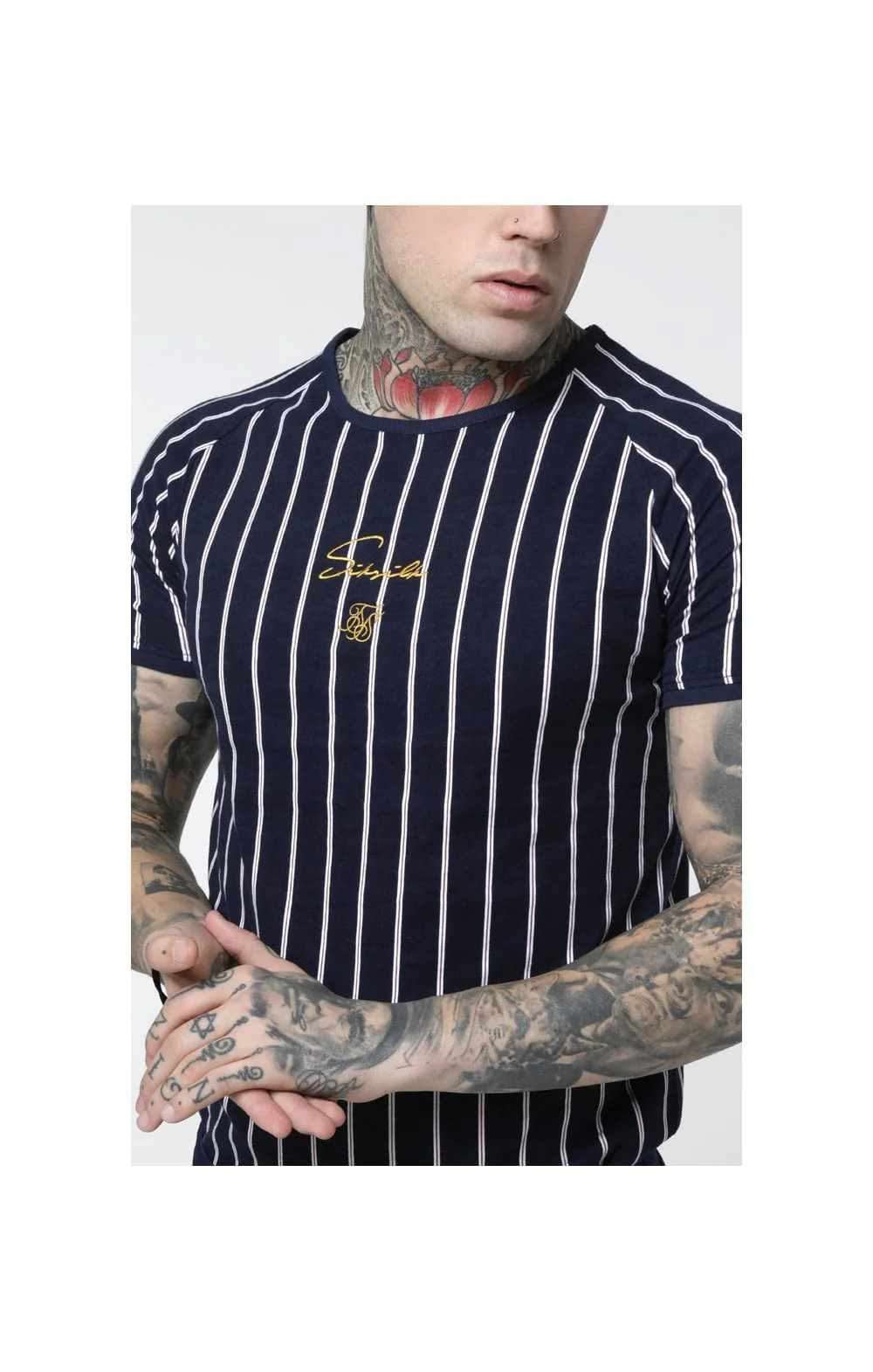 SikSilk S/S Raglan Gym Tee - Navy & White - Image 3