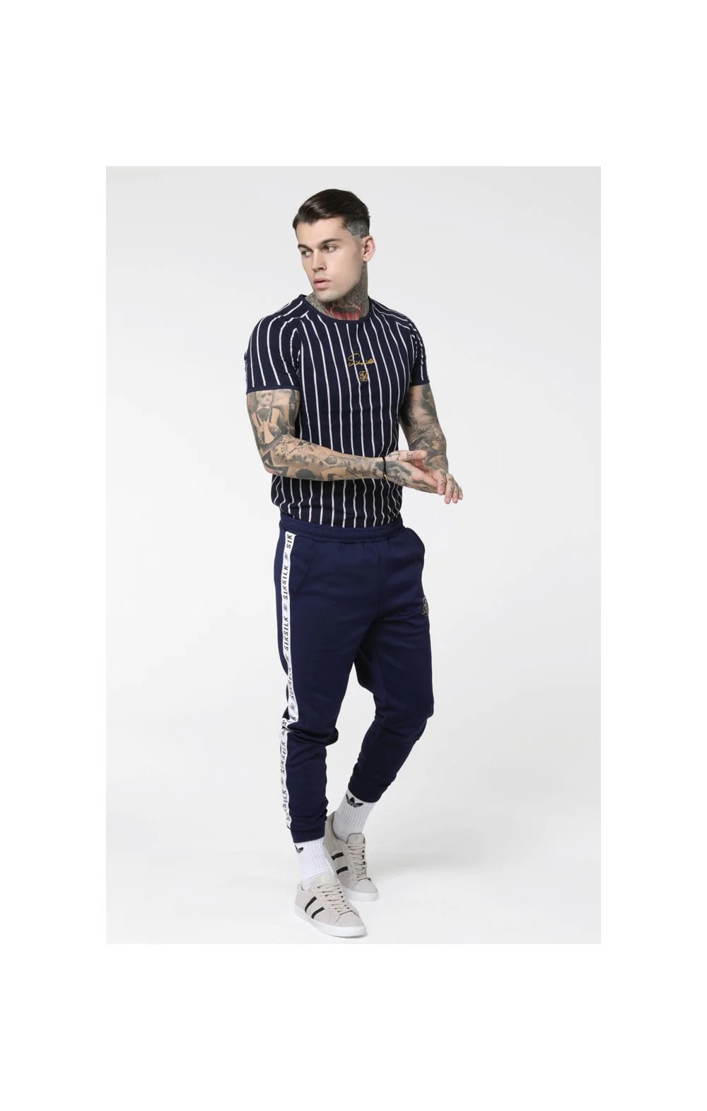 SikSilk S/S Raglan Gym Tee - Navy & White - Image 4