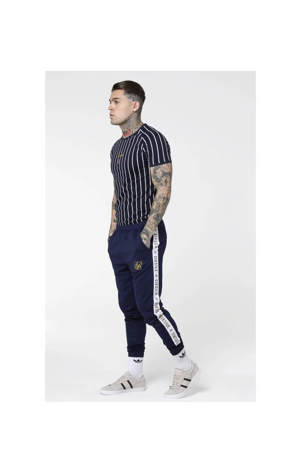 SikSilk S/S Raglan Gym Tee - Navy & White - Image 5