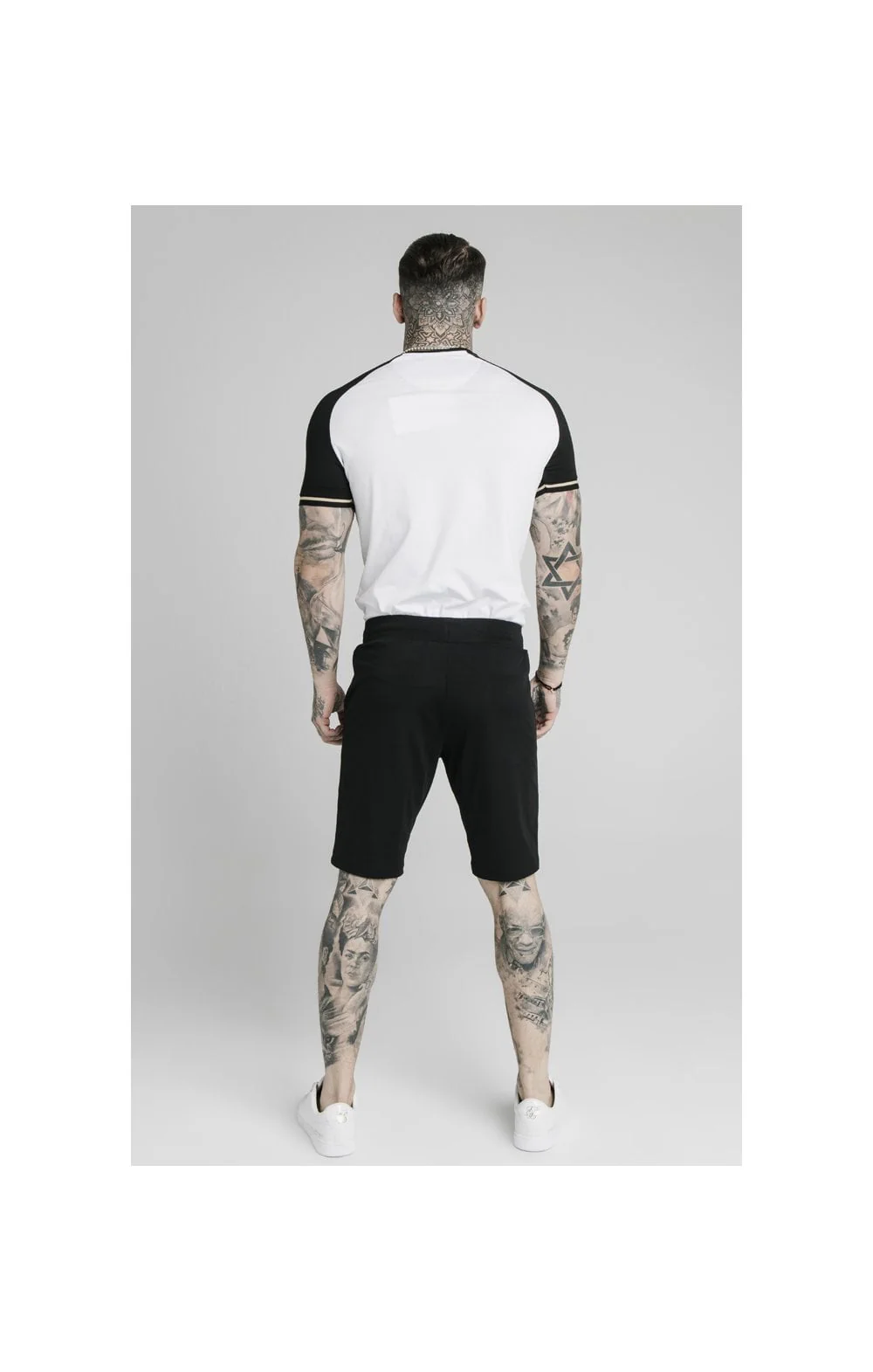 SikSilk S/S Raglan Inset Cuff Gym Tee - White & Black - Image 6