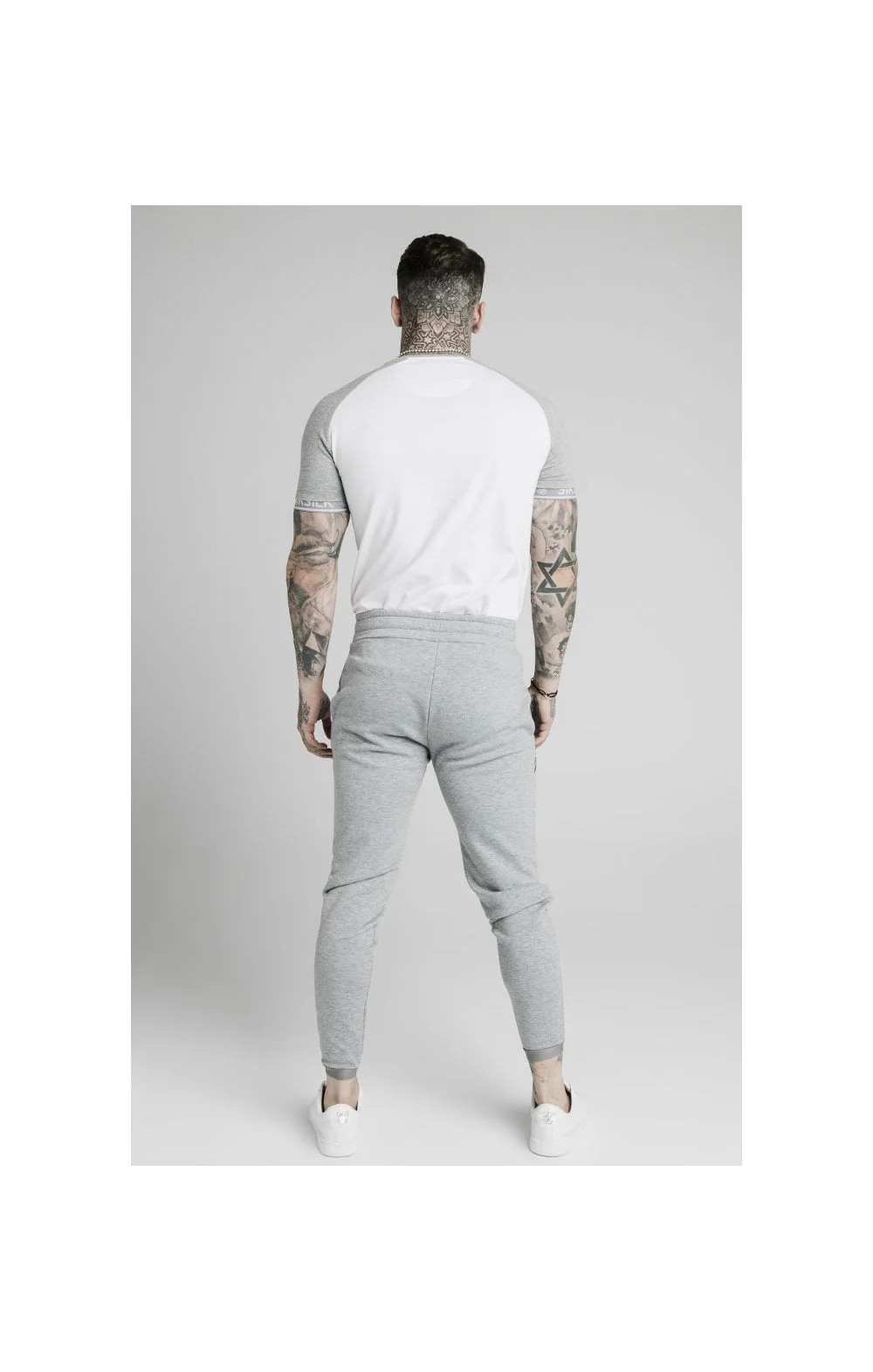 SikSilk S/S Raglan Inset Cuff Gym Tee - White & Grey Marl - Image 7