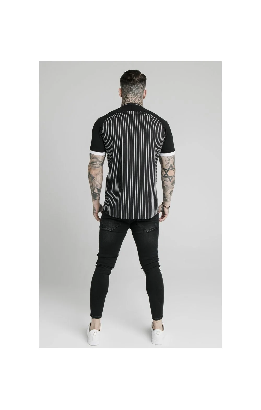 SikSilk S/S Raglan Inset Cuff  Shirt - Black & White - Image 6