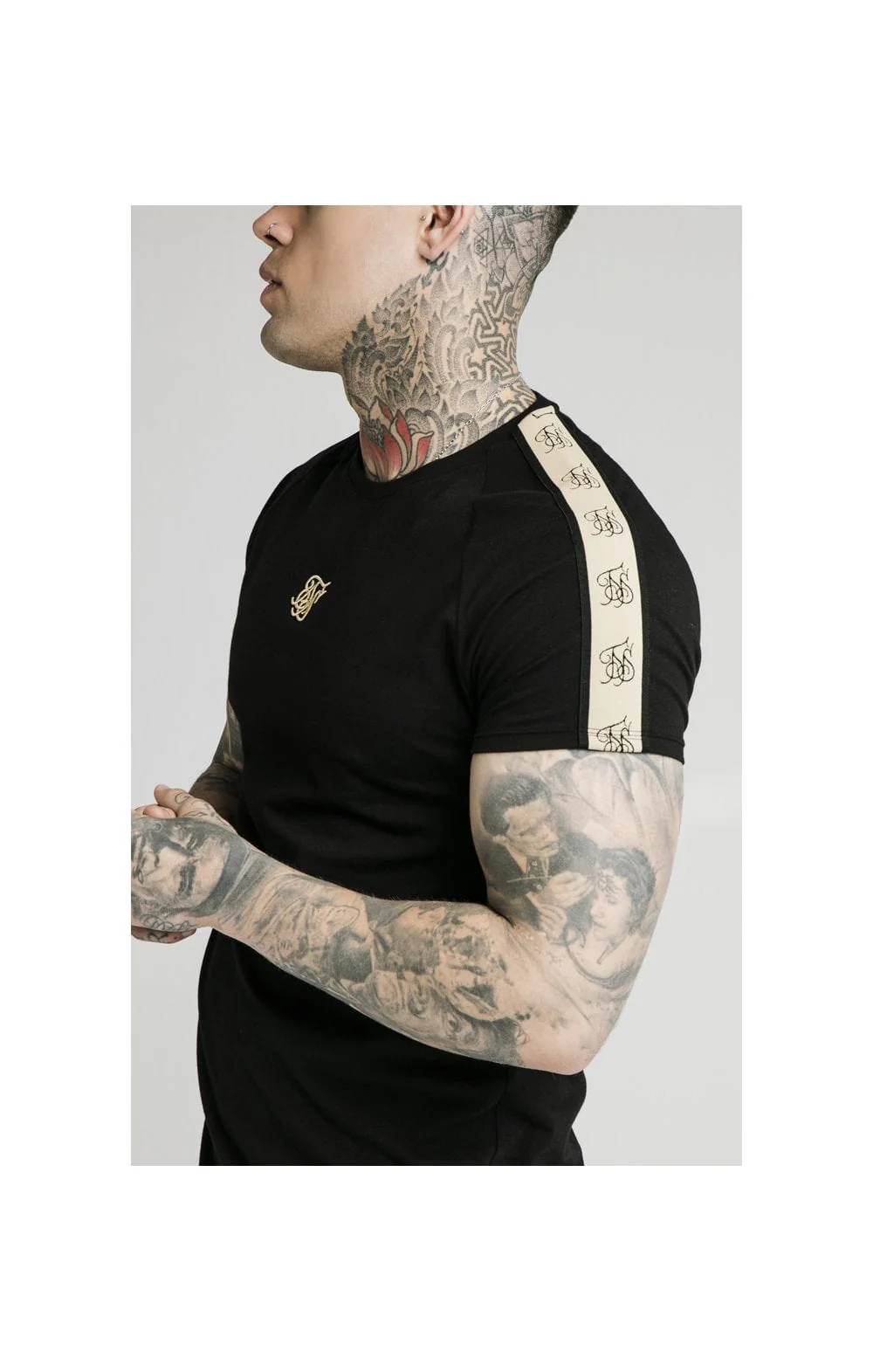 SikSilk S/S Raglan Premium Tape Gym Tee - Black - Image 2