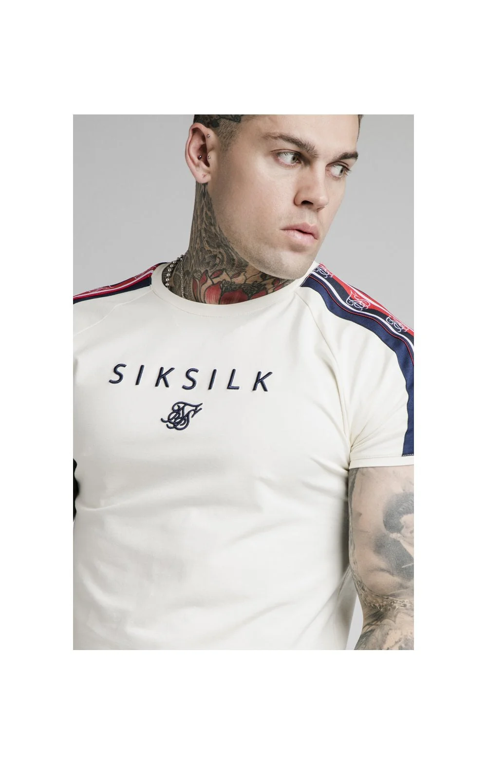 SikSilk S/S Raglan Retro Tape Gym Tee - Off White - Image 2