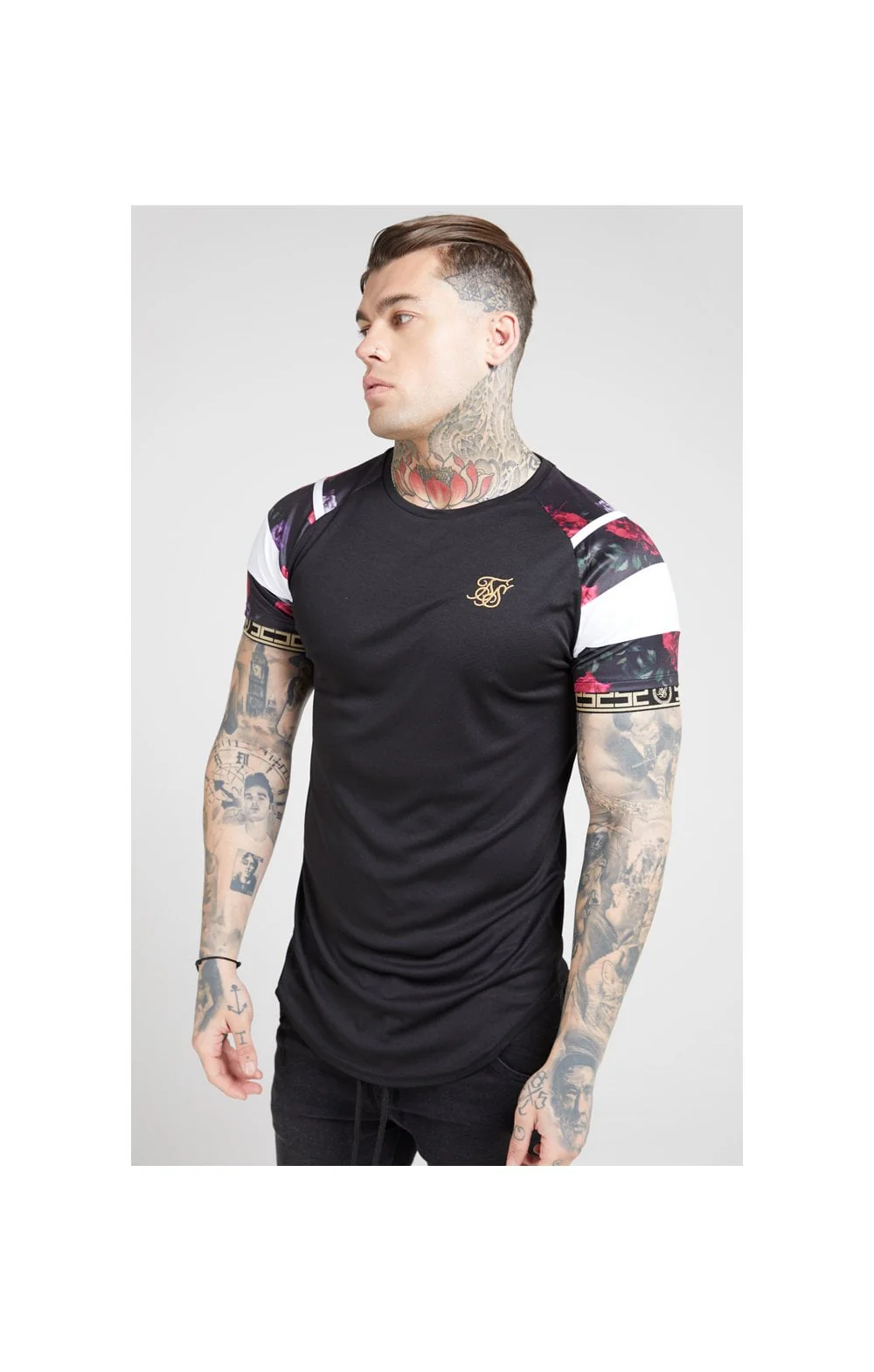 SikSilk S/S Raglan Sprint Tape Tee - Black & Oil Paint