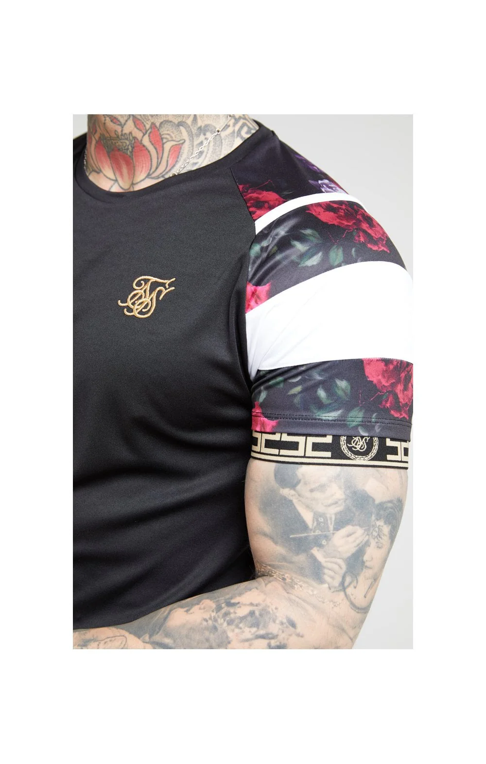 SikSilk S/S Raglan Sprint Tape Tee - Black & Oil Paint - Image 2