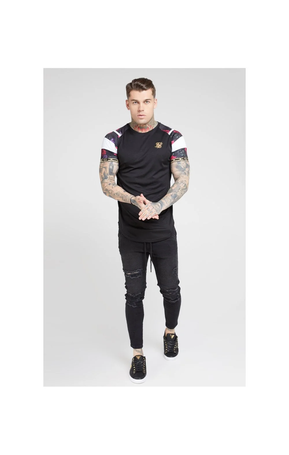 SikSilk S/S Raglan Sprint Tape Tee - Black & Oil Paint - Image 5