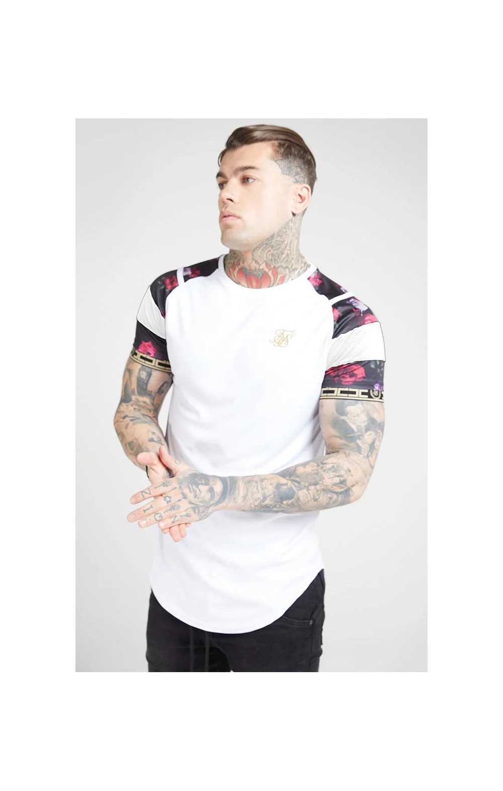 SikSilk S/S Raglan Sprint Tape Tee - White & Oil Paint - Image 2