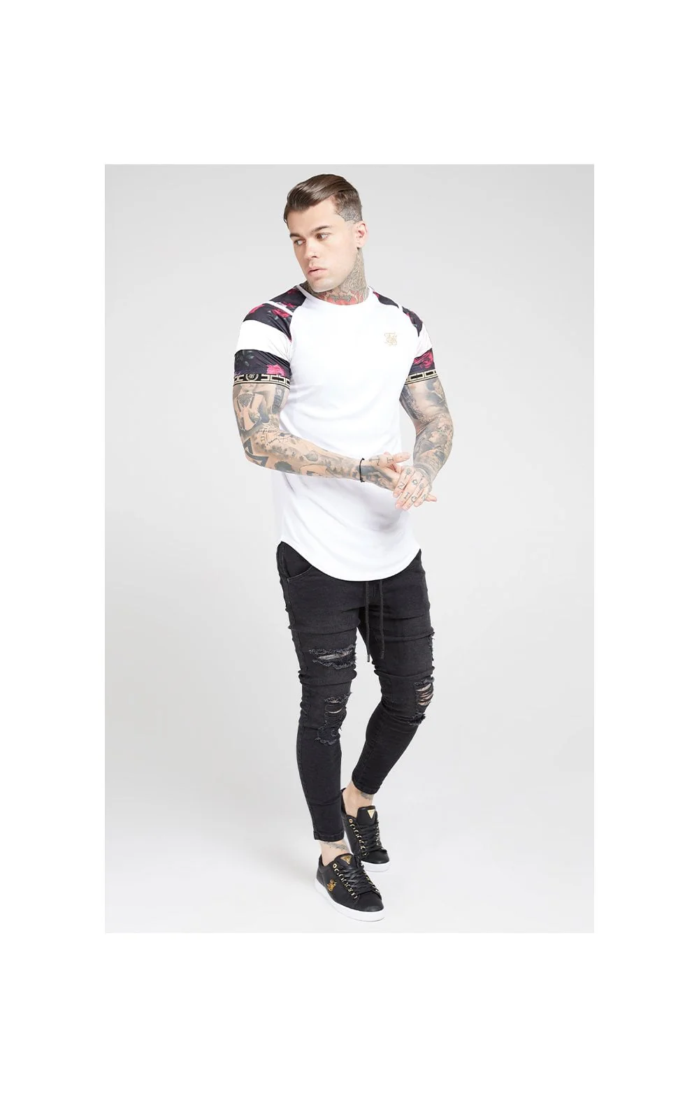 SikSilk S/S Raglan Sprint Tape Tee - White & Oil Paint - Image 3