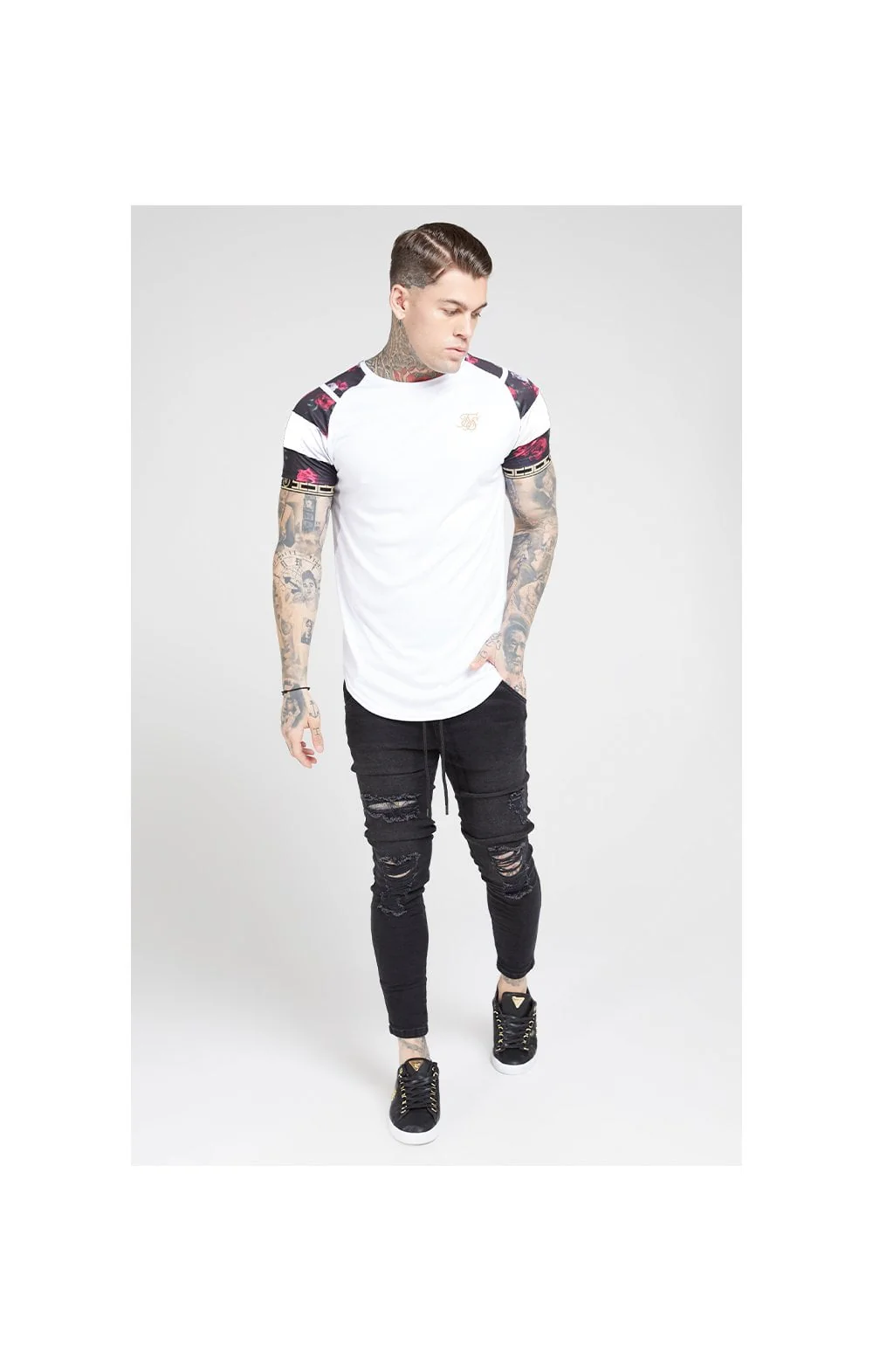 SikSilk S/S Raglan Sprint Tape Tee - White & Oil Paint - Image 4