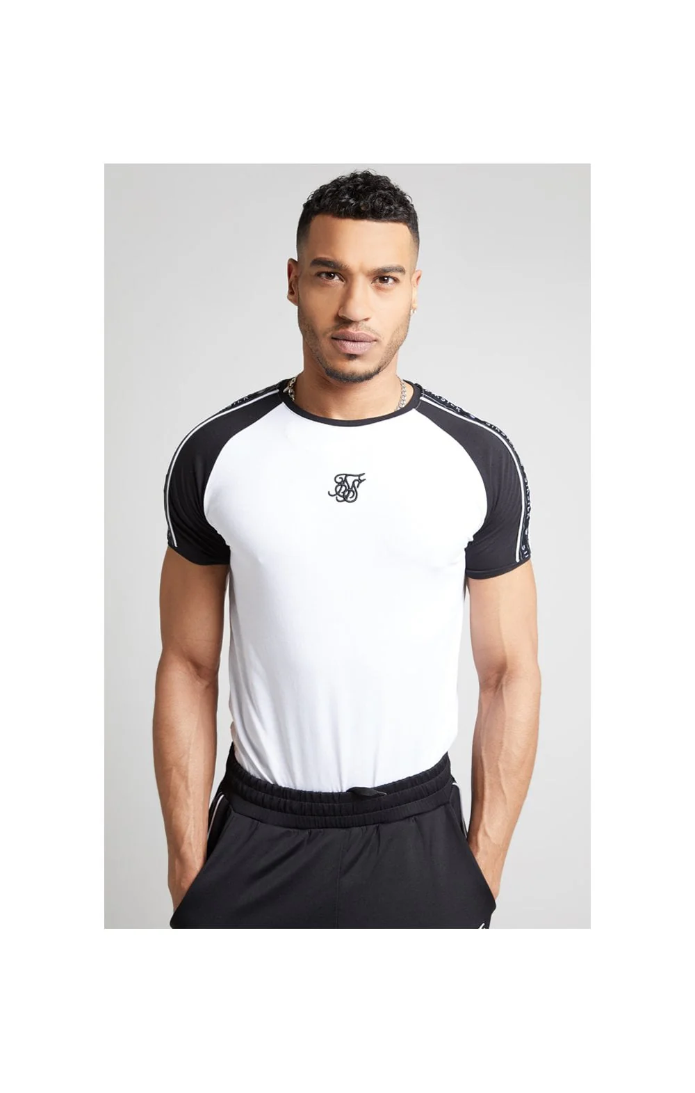 SikSilk S/S Raglan Straight Hem Tape Gym Tee - White