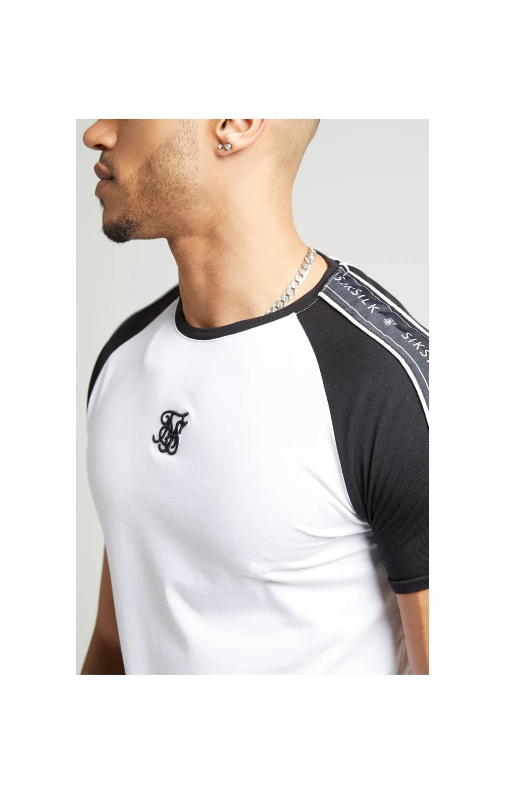 SikSilk S/S Raglan Straight Hem Tape Gym Tee - White - Image 2