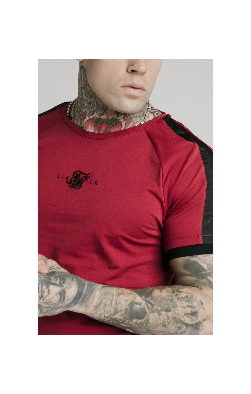 SikSilk S/S Raglan Tape Gym Tee - Red - Image 2