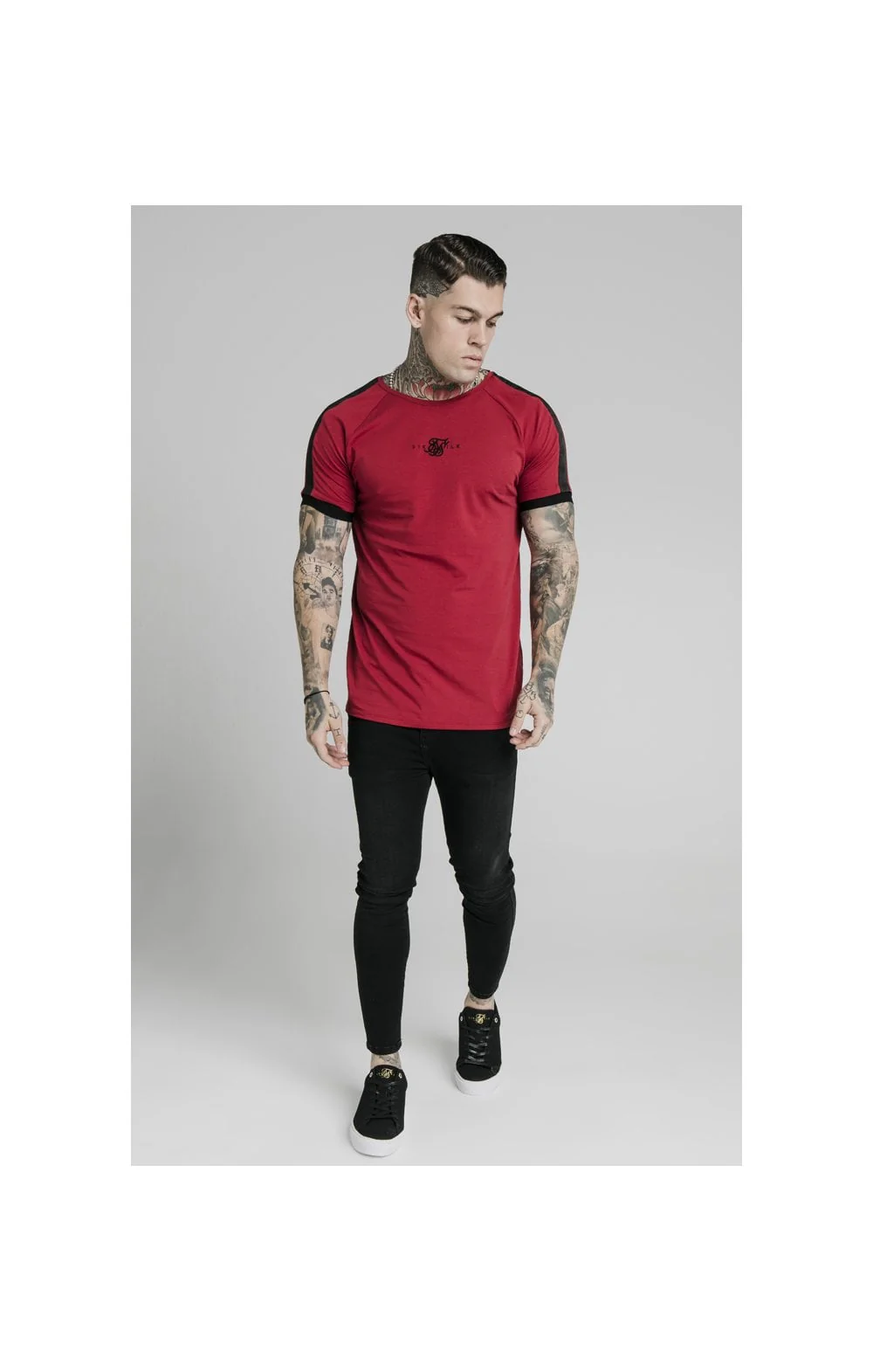 SikSilk S/S Raglan Tape Gym Tee - Red - Image 3