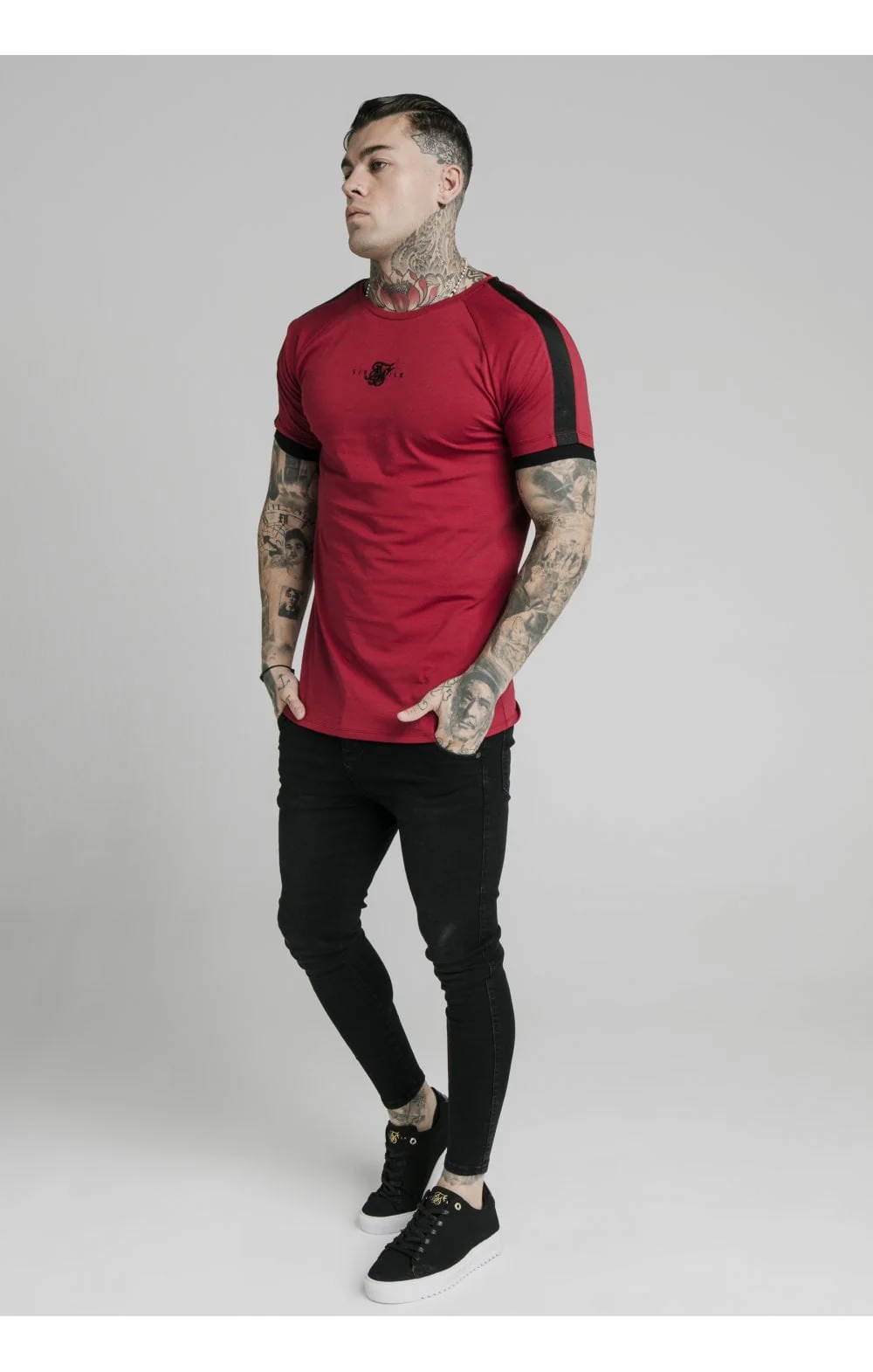SikSilk S/S Raglan Tape Gym Tee - Red - Image 4