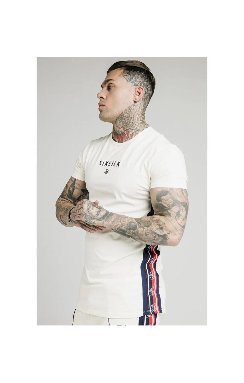 SikSilk S/S Retro Essential Tape Tee - Off White