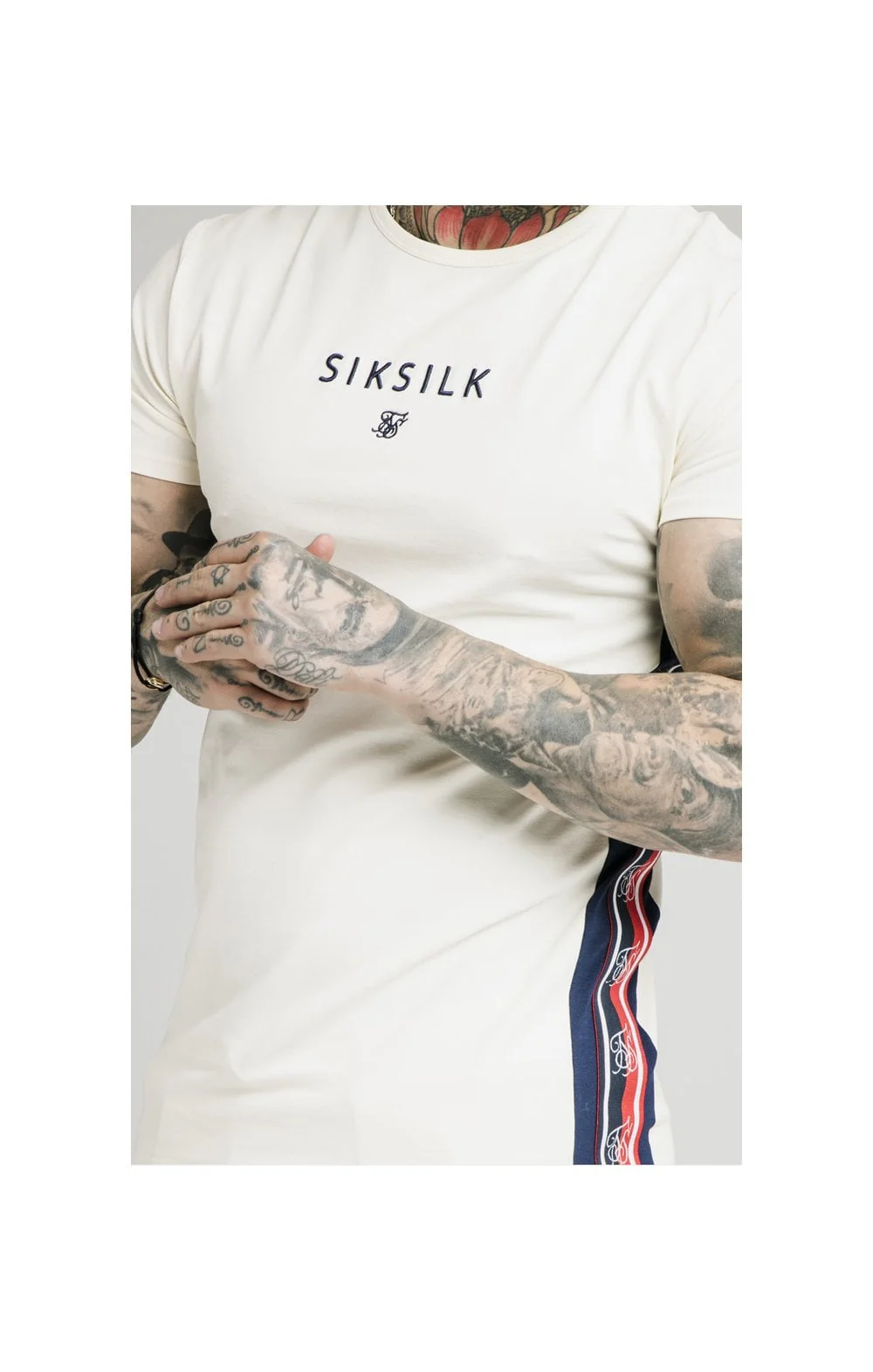 SikSilk S/S Retro Essential Tape Tee - Off White - Image 2