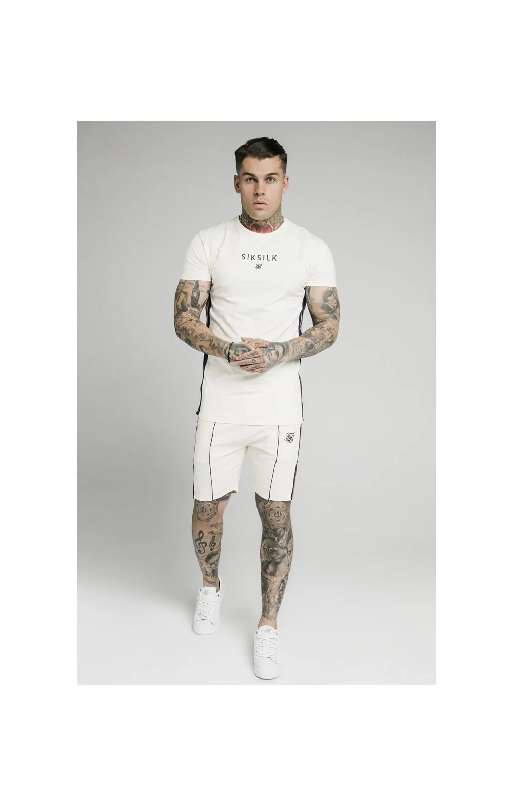 SikSilk S/S Retro Essential Tape Tee - Off White - Image 3