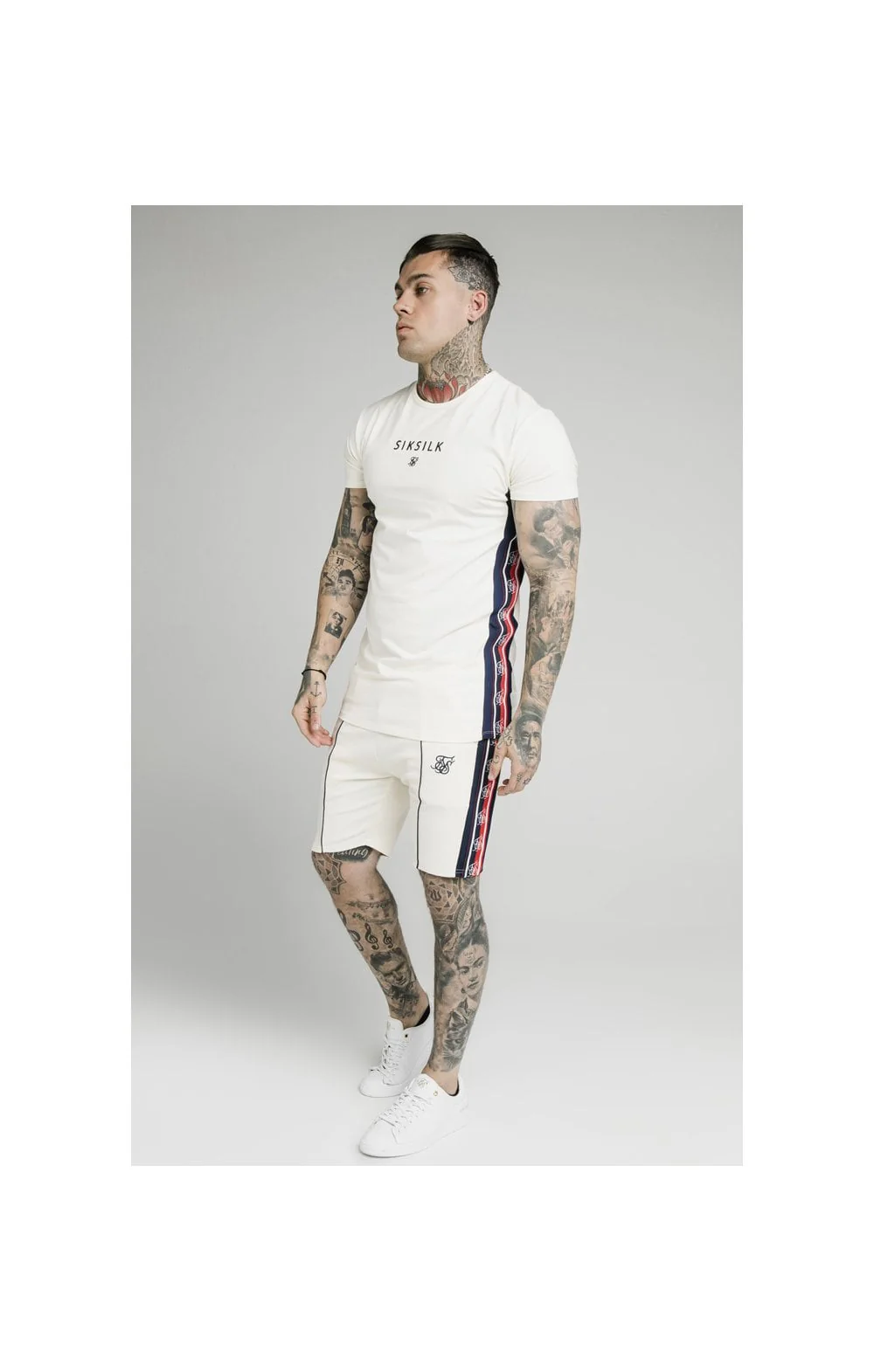 SikSilk S/S Retro Essential Tape Tee - Off White - Image 4