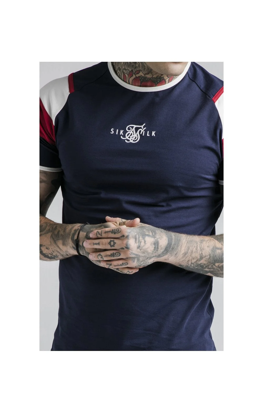 SikSilk S/S Retro Sprint Gym Tee - Navy,Red & Off White - Image 2
