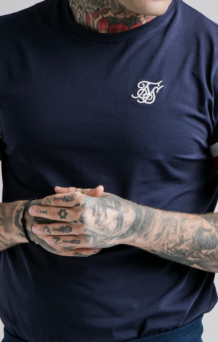 SikSilk S/S Retro Tournament Tee - Navy,Red & Off White - Image 2