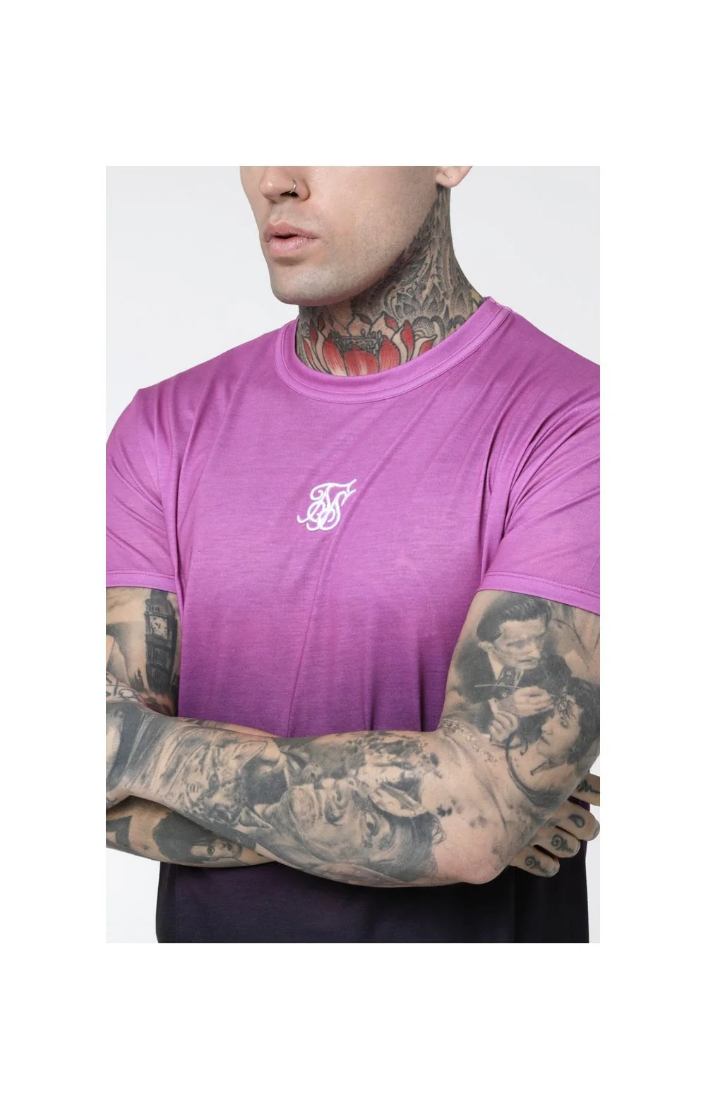 SikSilk S/S Reverse Collar Box Tee - Black & Pink - Image 2