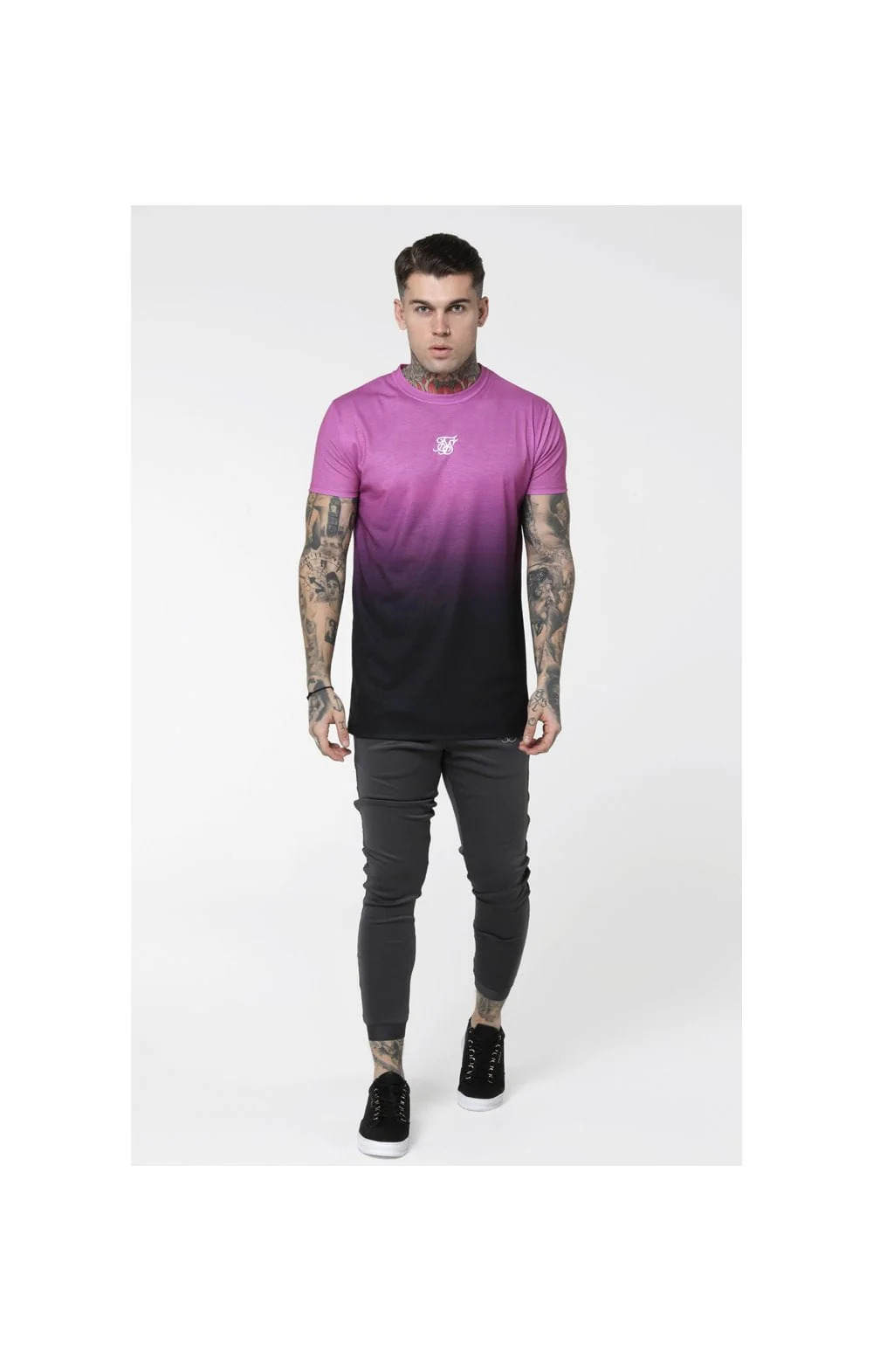 SikSilk S/S Reverse Collar Box Tee - Black & Pink - Image 3