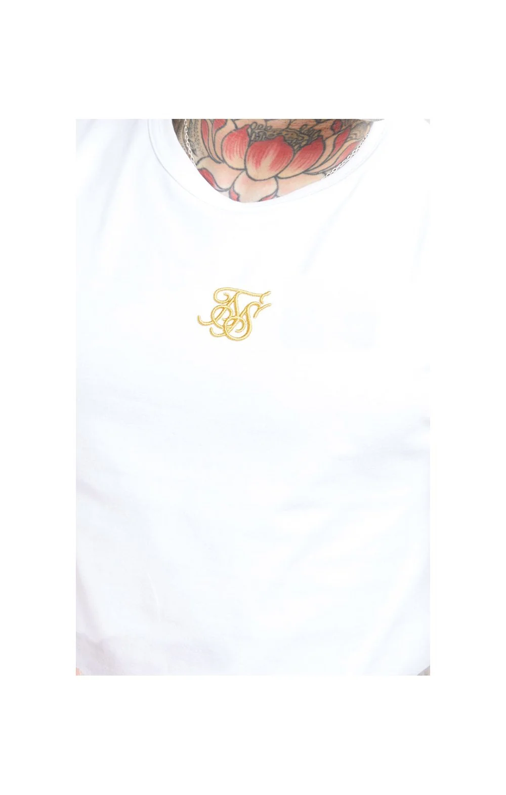 SikSilk S/S Reverse Collar Tee – White & Floral Elegance