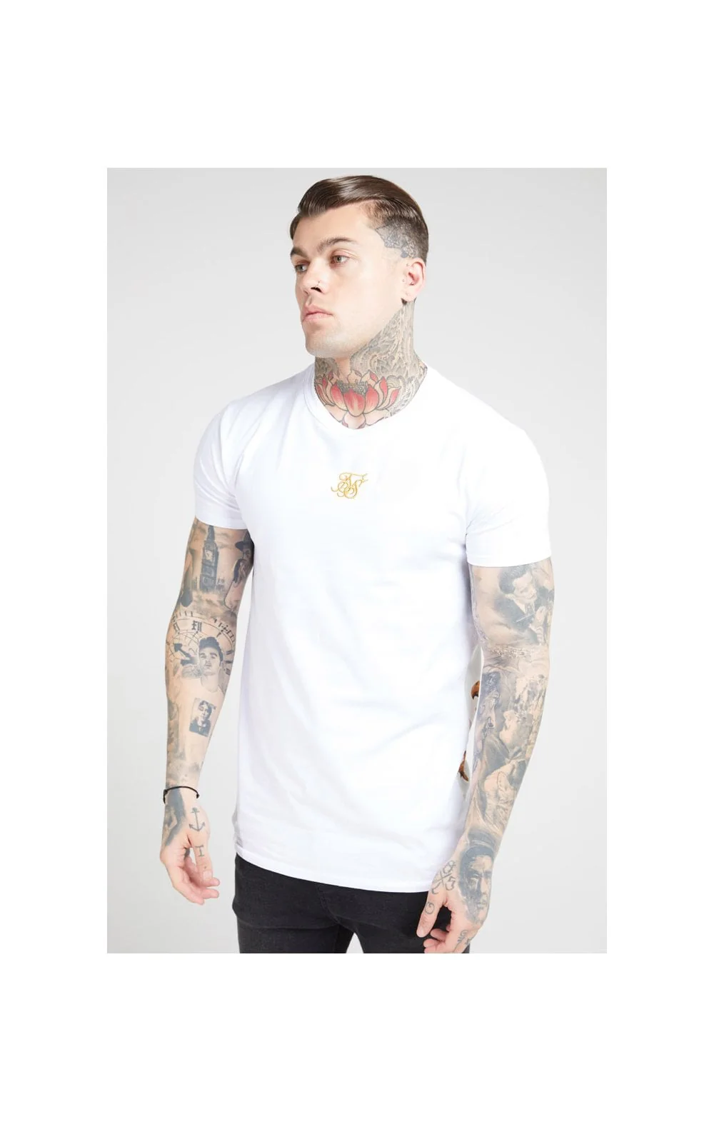 SikSilk S/S Reverse Collar Tee – White & Floral Elegance - Image 2
