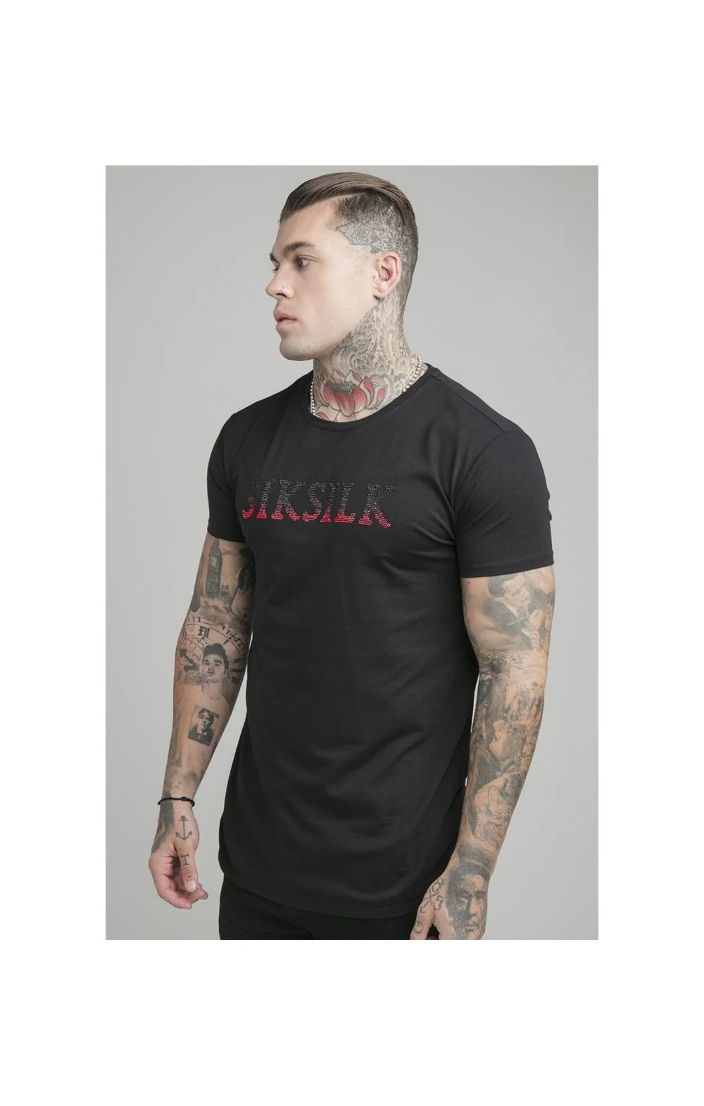 Black Rhinestone Muscle Fit T-Shirt