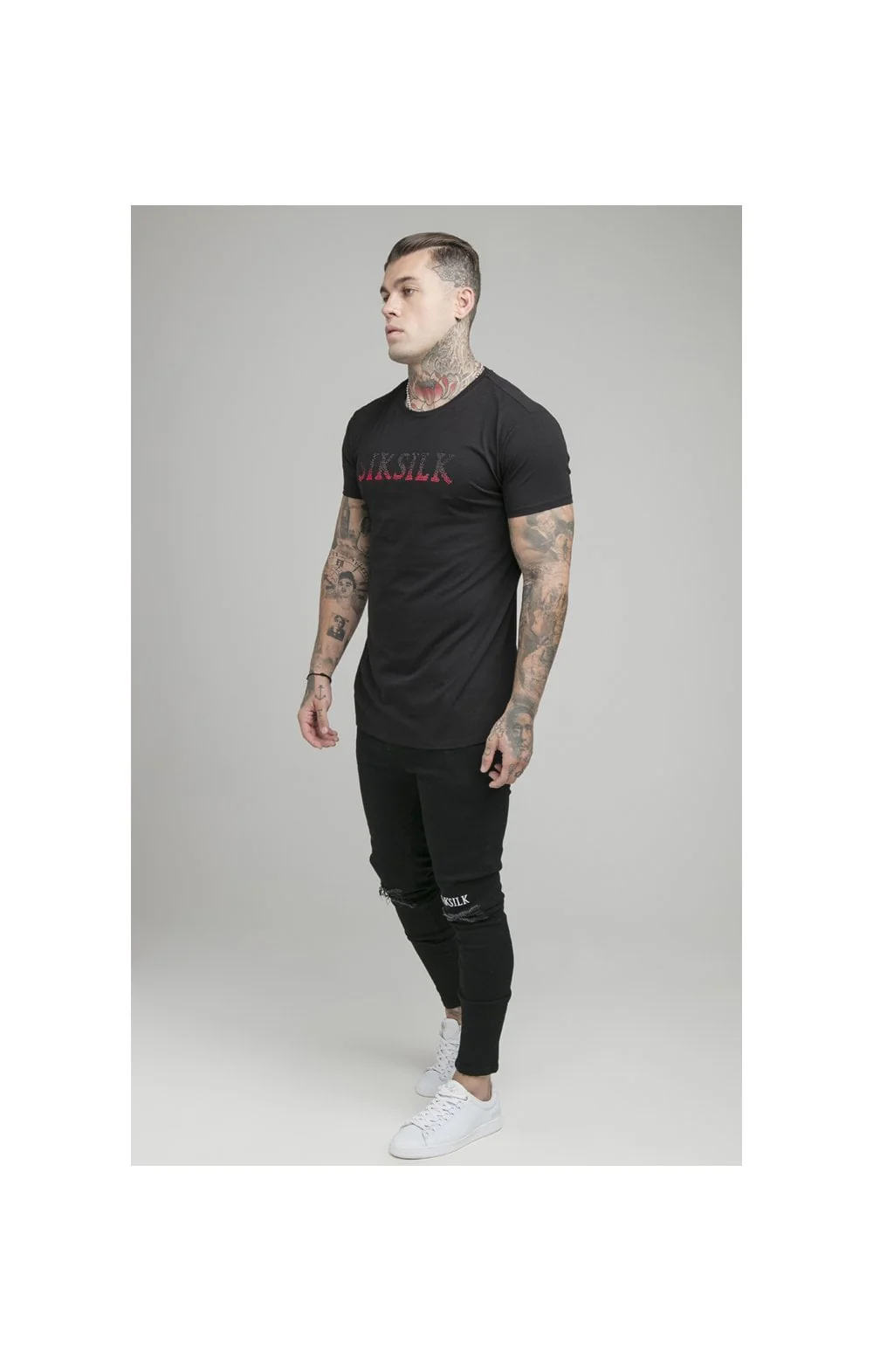 Black Rhinestone Muscle Fit T-Shirt - Image 4