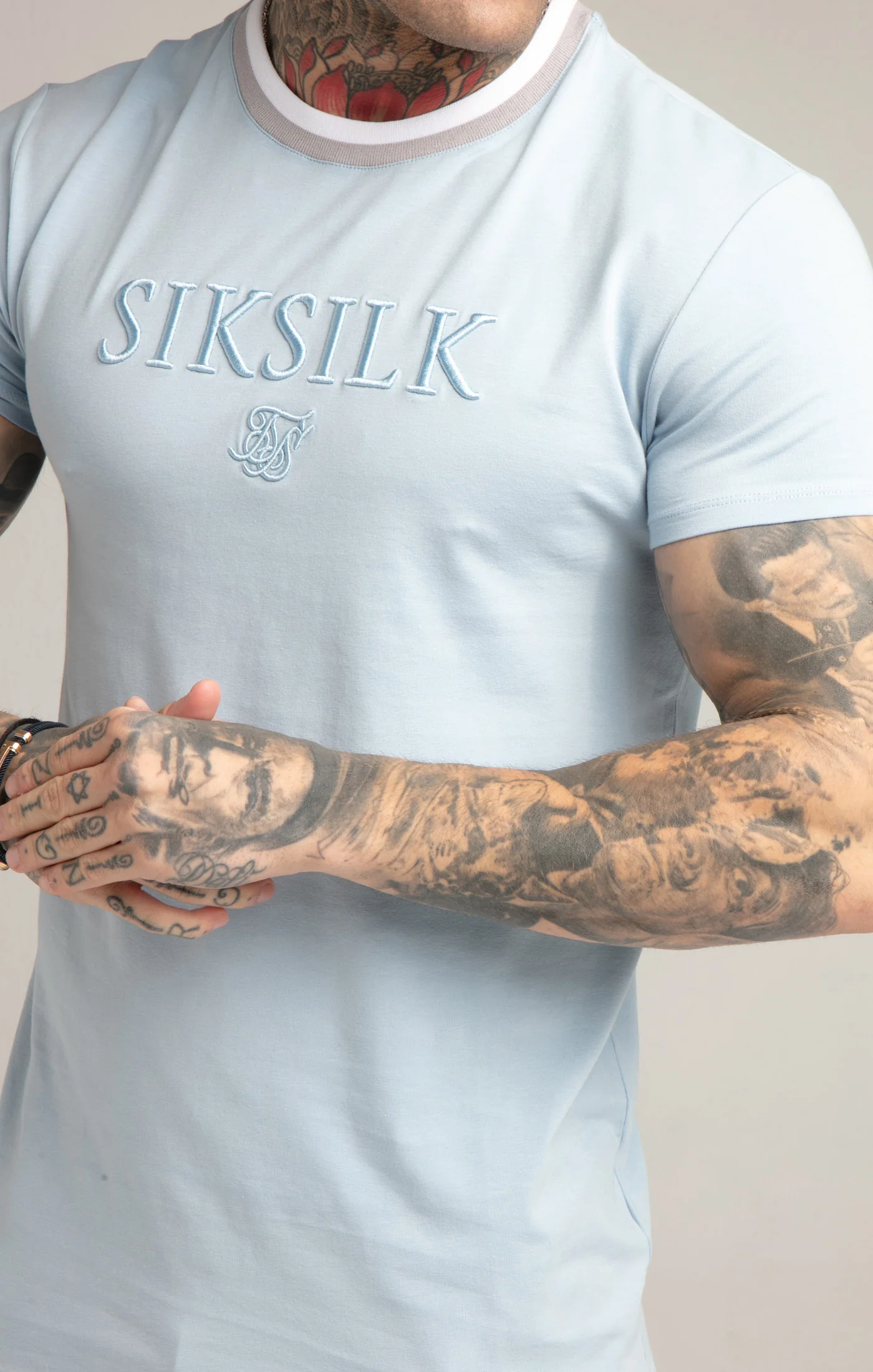Blue Rib Collar Muscle Fit T-Shirt - Image 2