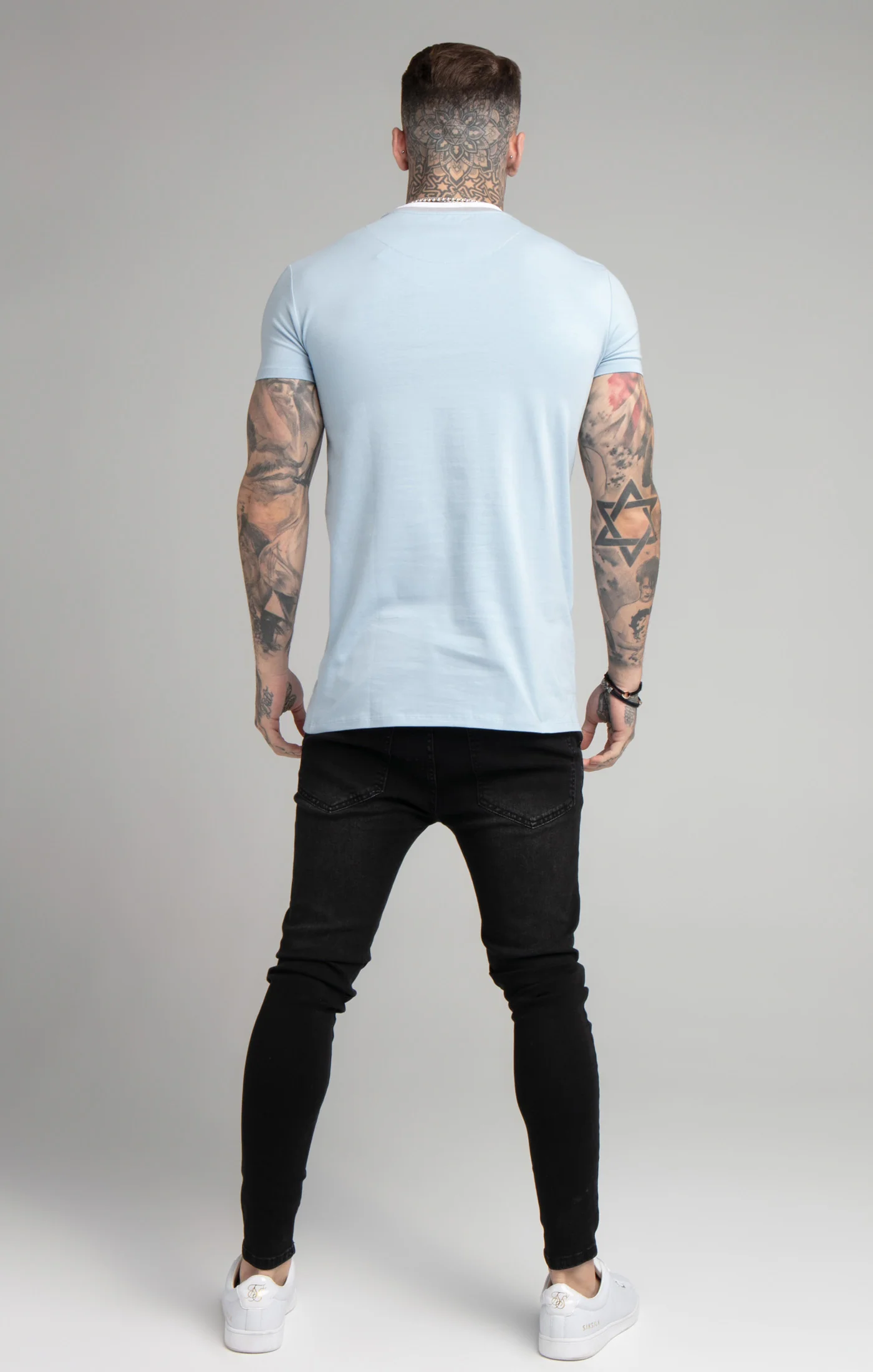 Blue Rib Collar Muscle Fit T-Shirt - Image 5