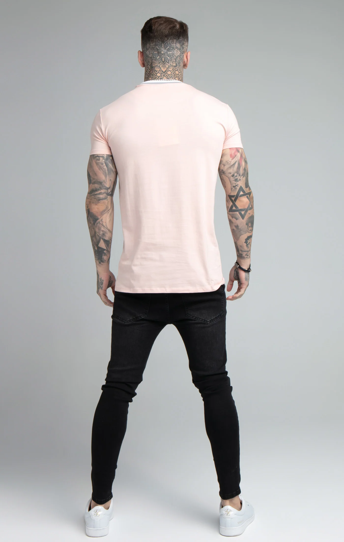 SikSilk S/S Rib Collar Gym Tee - Pastel Pink - Image 5