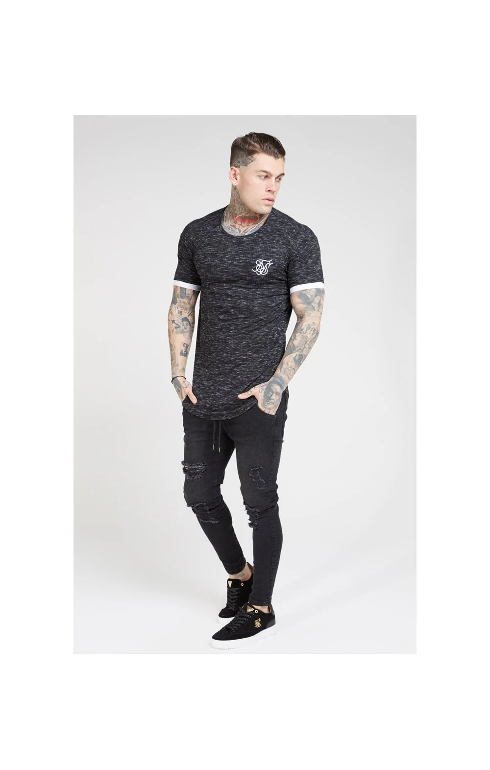 SikSilk S/S Rib Knit Fleck Tech Tee – Black - Image 5