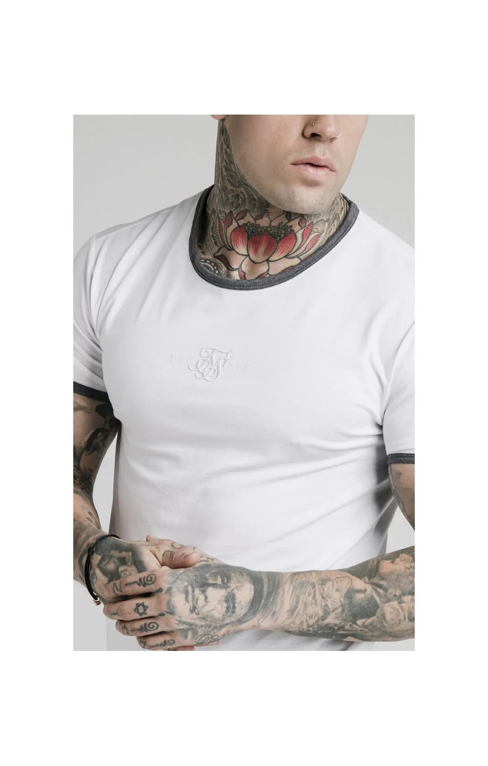 SikSilk S/S Ringer Gym Tee – White - Image 2