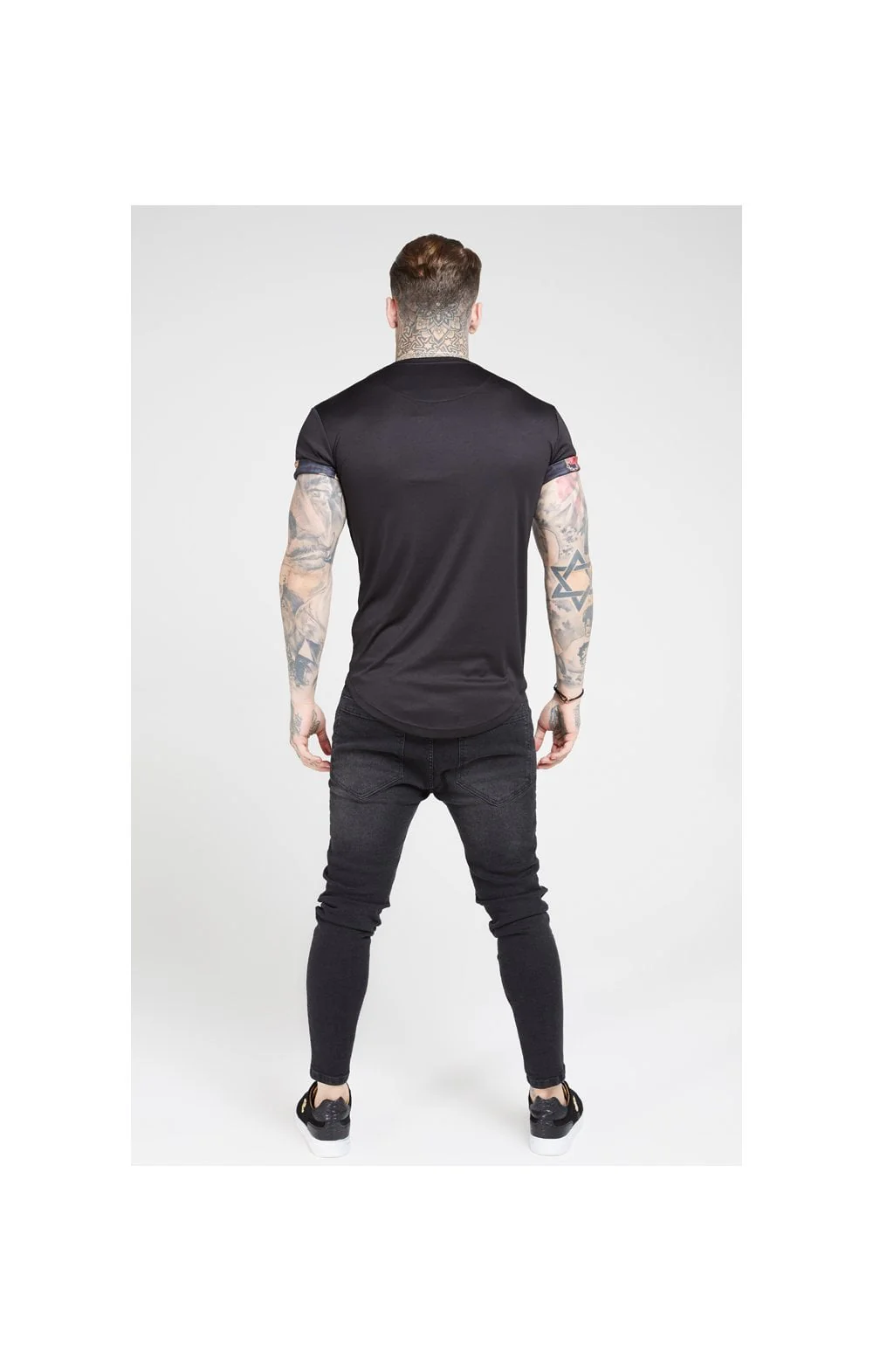 SikSilk S/S Roll Sleeve Tee – Black & Floral Animal - Image 5