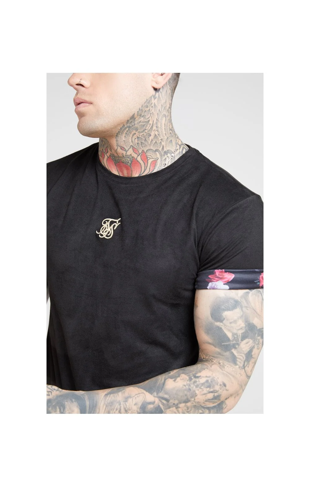 SikSilk S/S Roll Sleeve Tee – Black & Oil Paint - Image 2