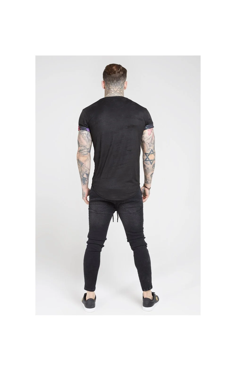SikSilk S/S Roll Sleeve Tee – Black & Oil Paint - Image 6