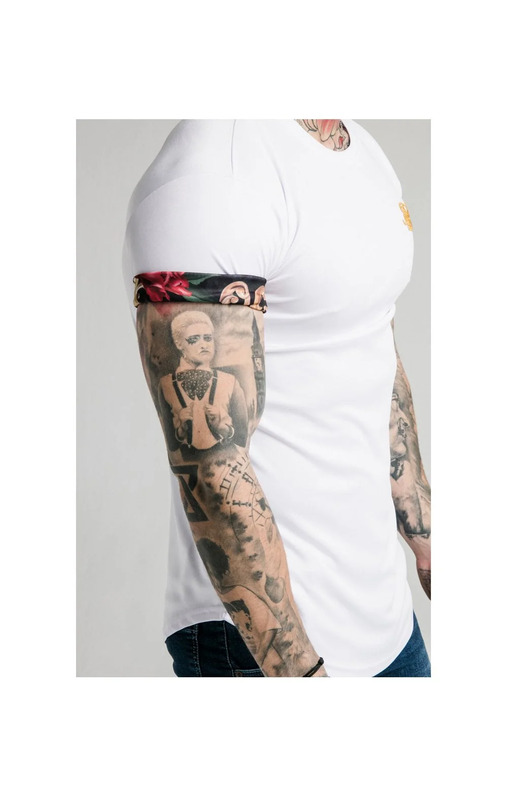 SikSilk S/S Roll Sleeve Tee – White & Floral Animal - Image 2