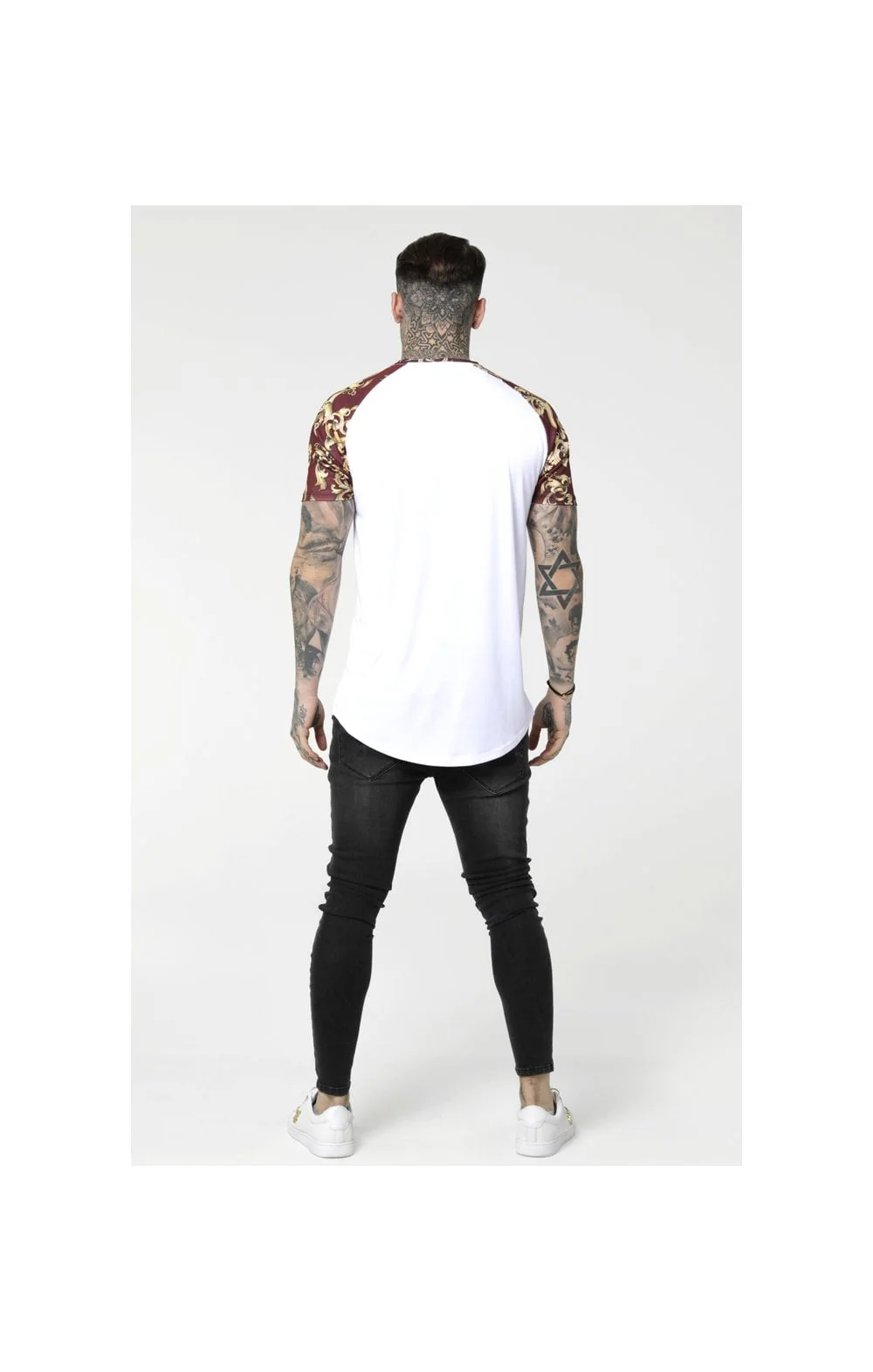 SikSilk S/S Royal Venetian Raglan Gym Tee – White & Burgundy - Image 5