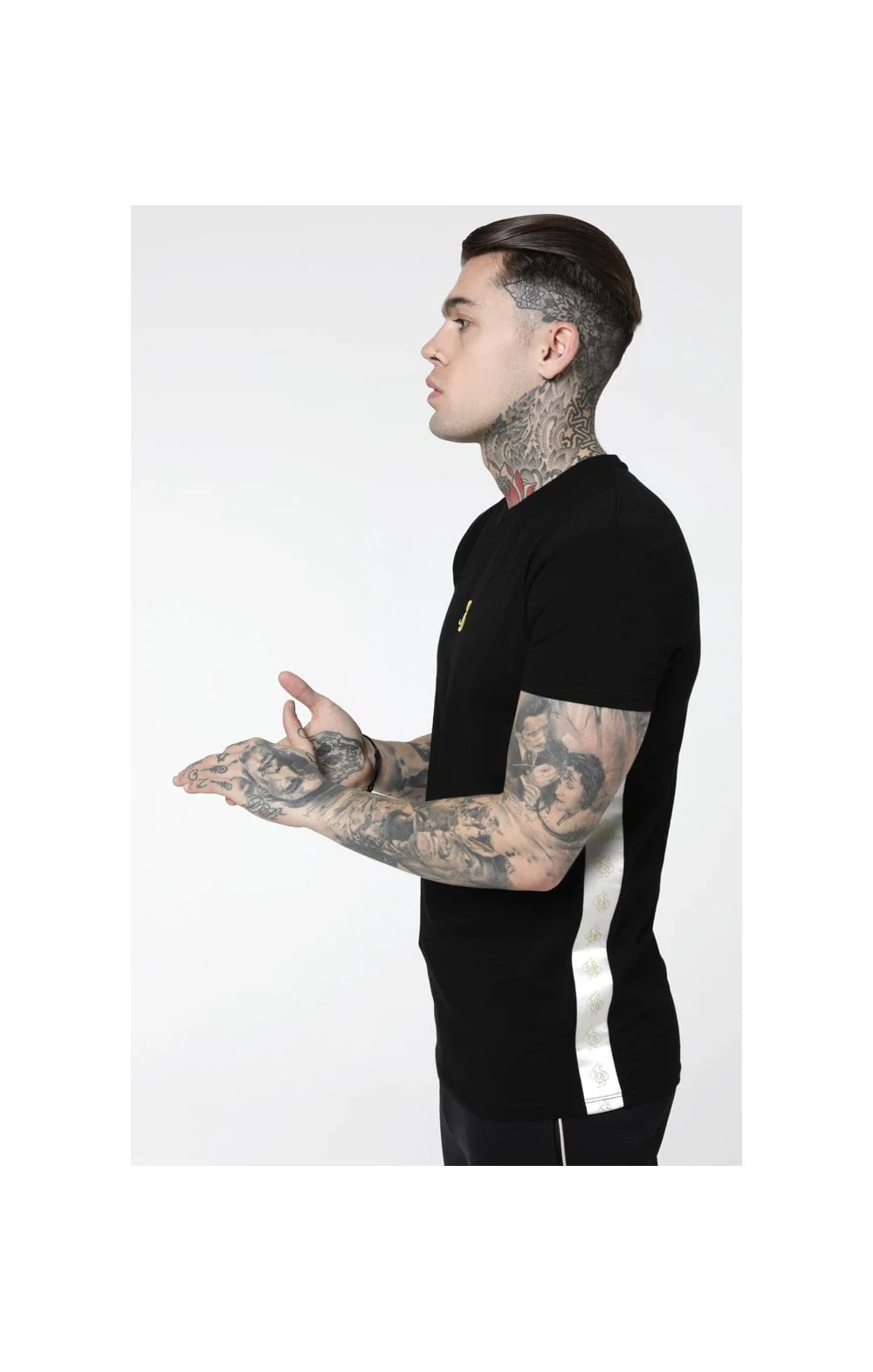 SikSilk S/S Side Tape Tee - Black & Gold - Image 2