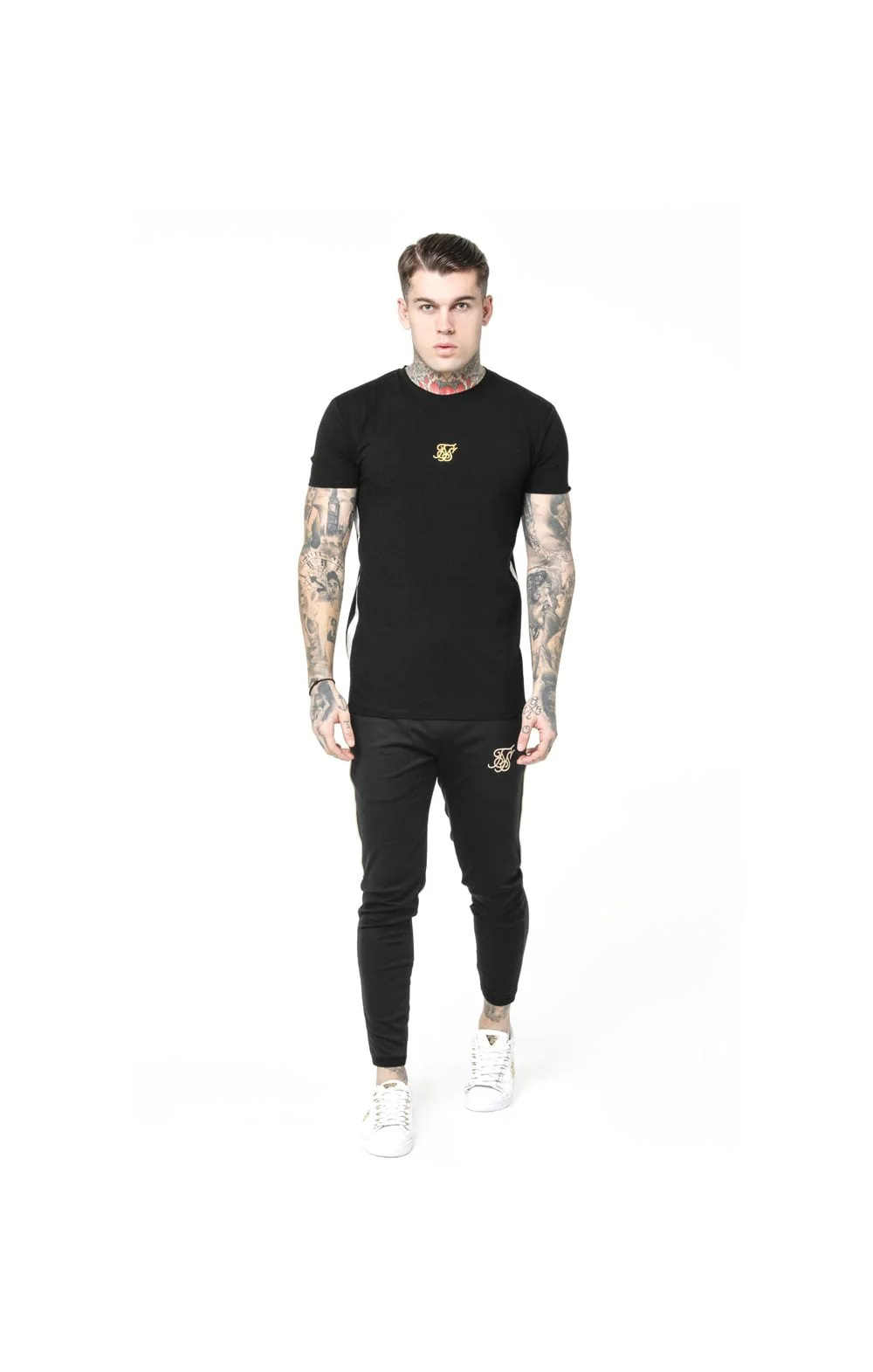 SikSilk S/S Side Tape Tee - Black & Gold - Image 3