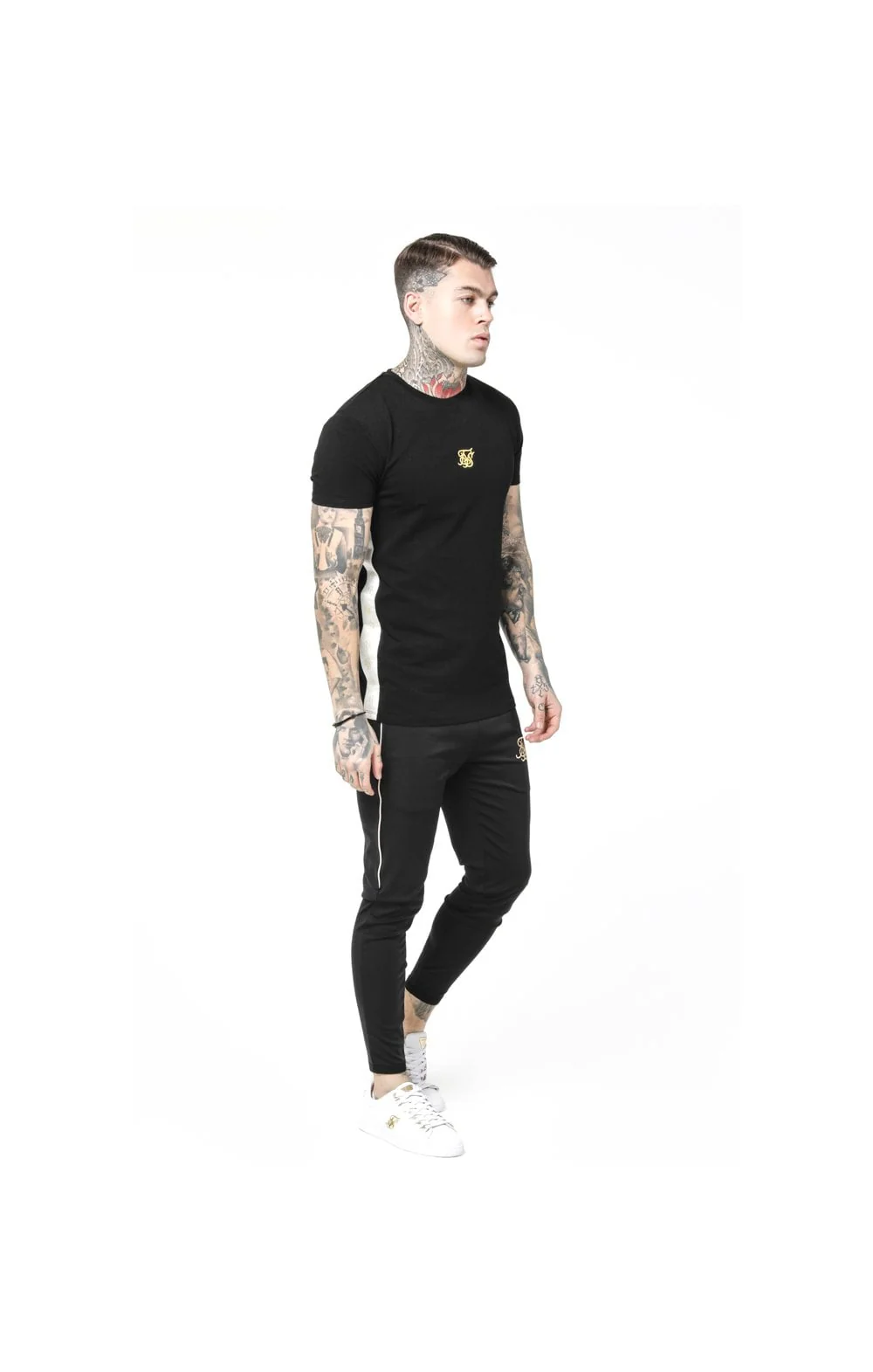 SikSilk S/S Side Tape Tee - Black & Gold - Image 4
