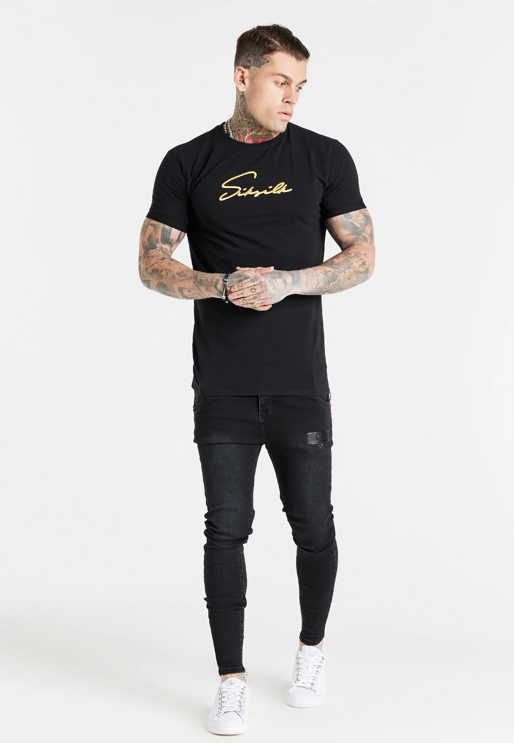 SikSilk S/S Signature Flight Tee - Black & Gold - Image 4