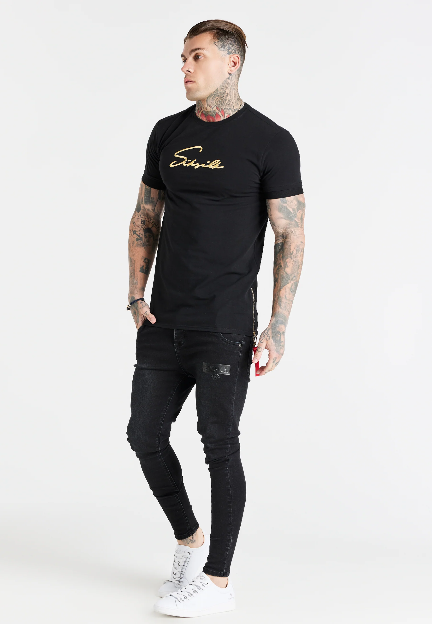 SikSilk S/S Signature Flight Tee - Black & Gold - Image 5