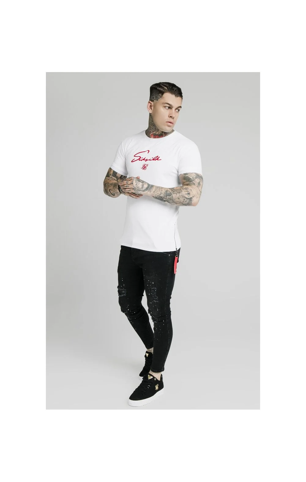 SikSilk S/S Signature Flock Tee - White - Image 4