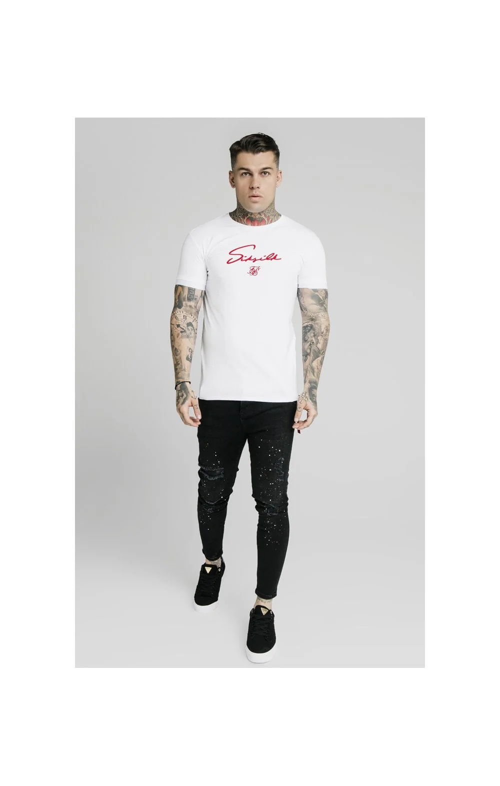SikSilk S/S Signature Flock Tee - White - Image 5
