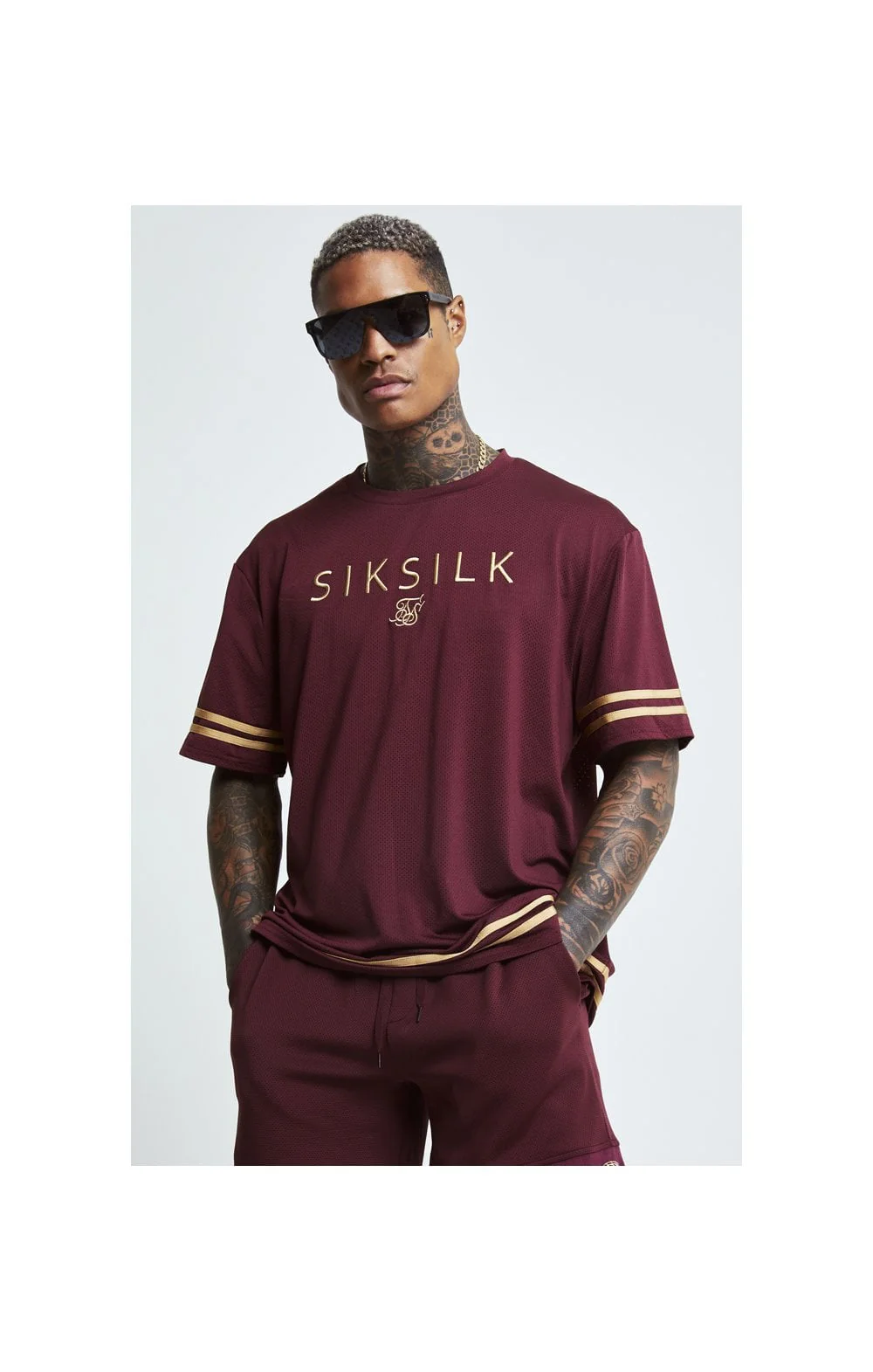 SikSilk S/S Signature Oversize Essentials Tee - Burgundy & Gold